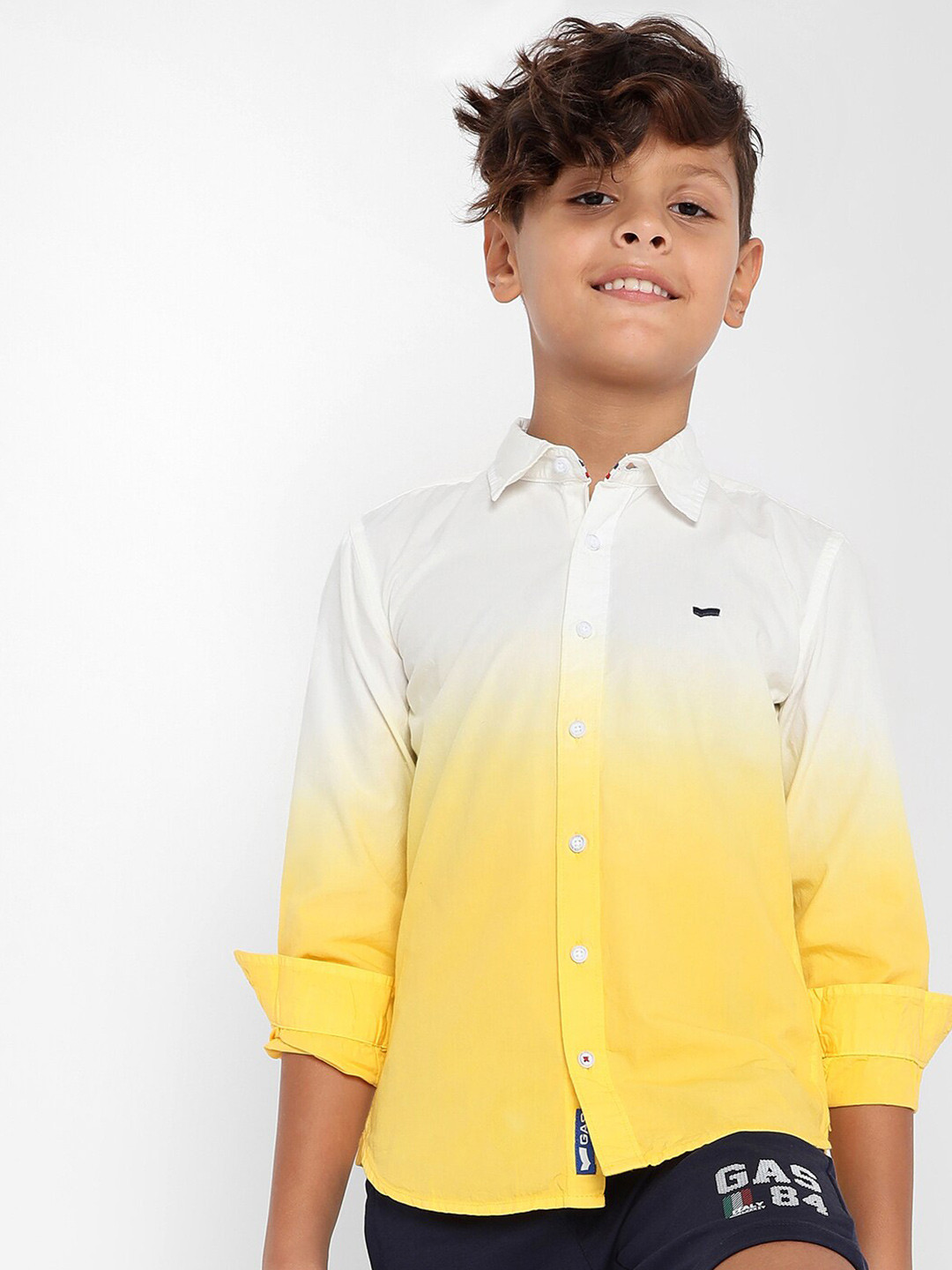 

GAS Boys Slim Fit Colourblocked Pure Cotton Casual Shirt, Yellow