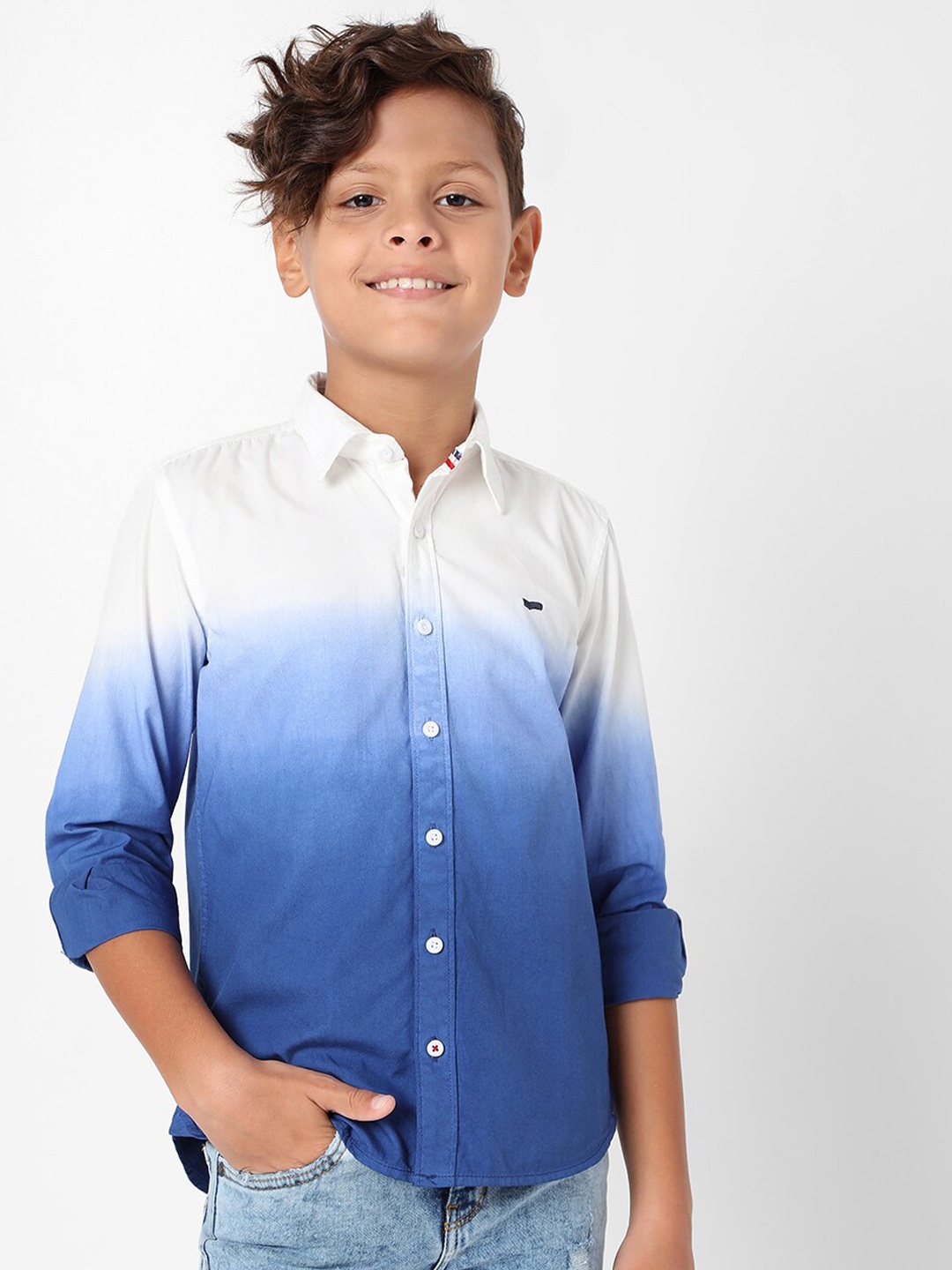 

GAS Boys Slim Fit Colourblocked Pure Cotton Casual Shirt, Blue