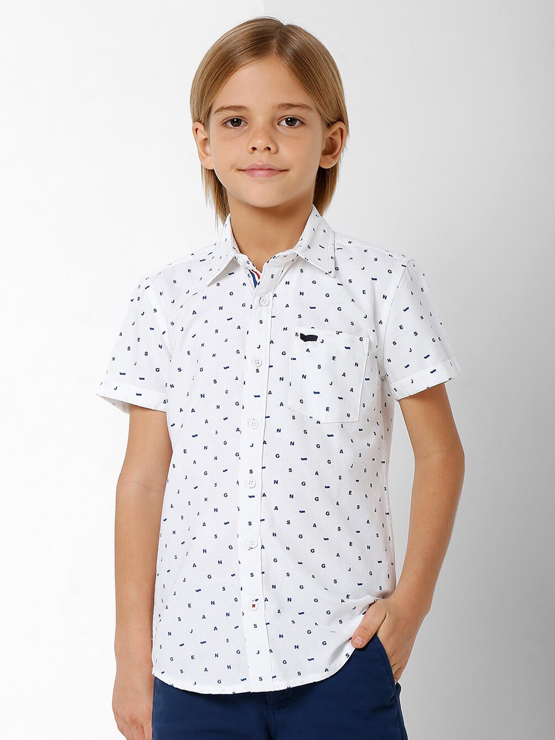 

GAS Boys Slim Fit Printed Pure Cotton Casual Shirt, White