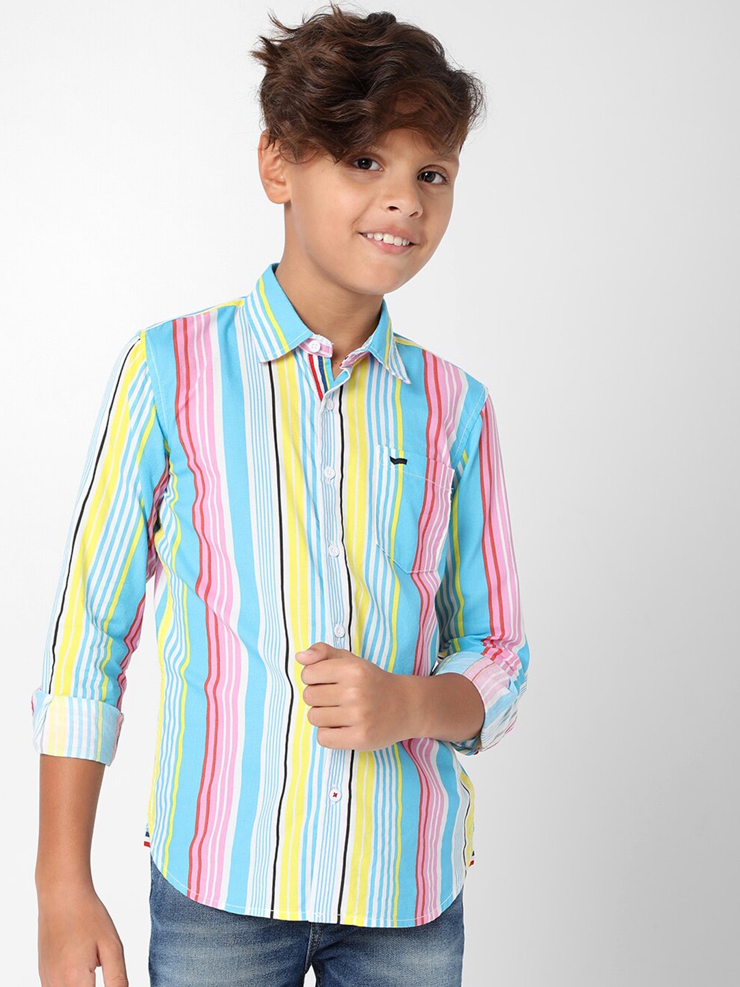 

GAS Boys Slim Fit Striped Pure Cotton Casual Shirt, Blue