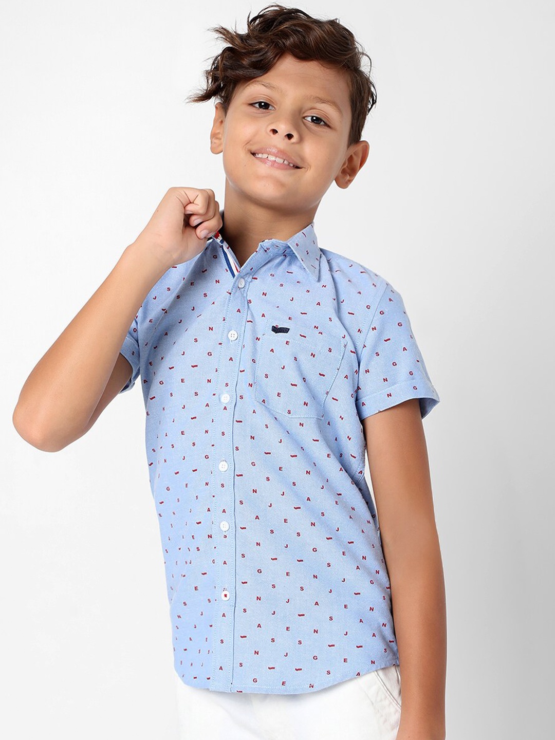 

GAS Boys Slim Fit Printed Pure Cotton Casual Shirt, Blue