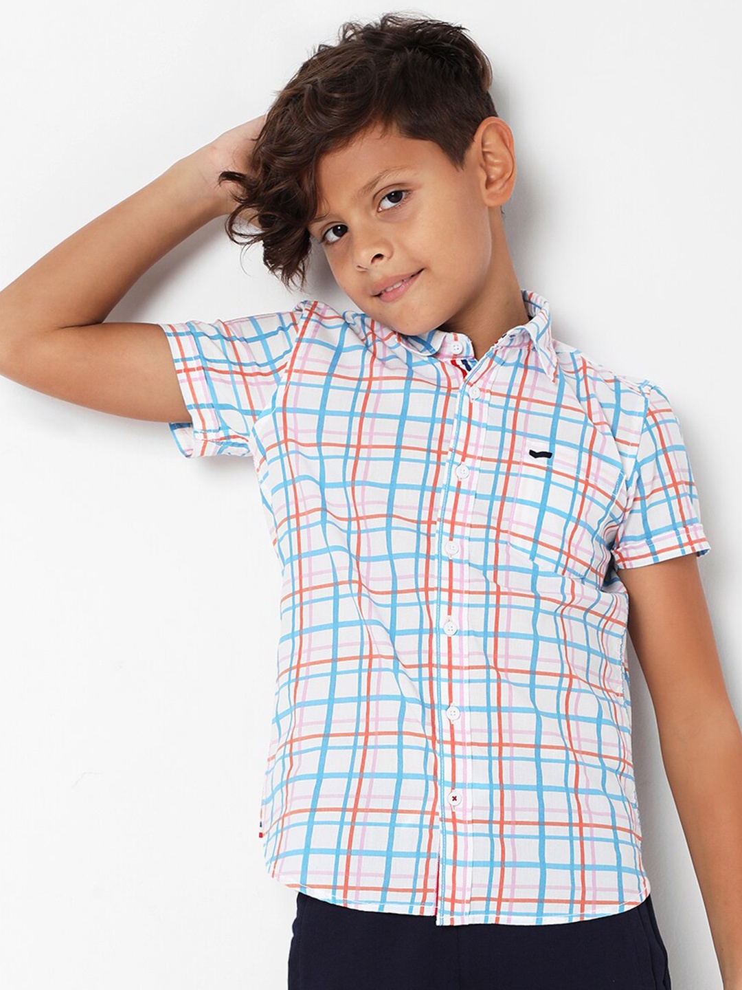 

GAS Boys Slim Fit Tartan Checked Pure Cotton Casual Shirt, White