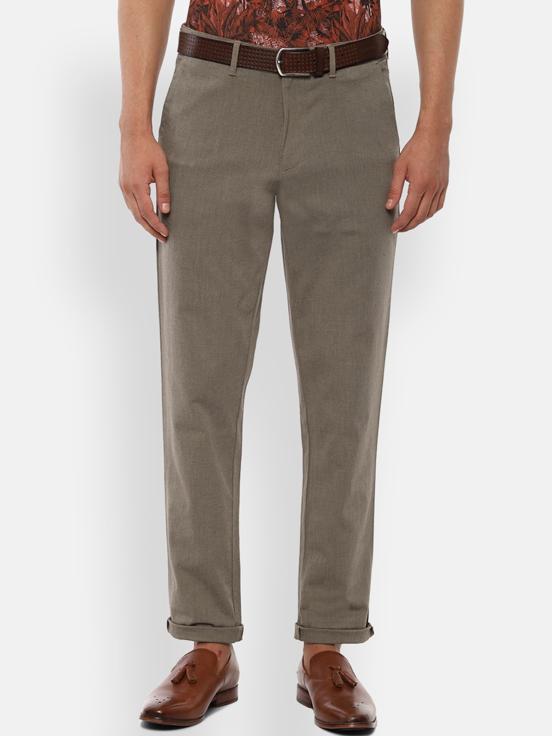 

V Dot Men Mid Rise Slim Fit Trouser, Beige