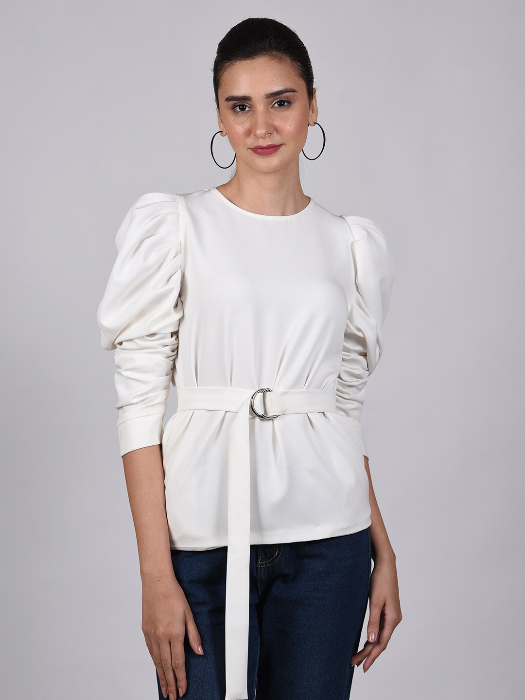 

MODWEE Cinched Waist Top, White