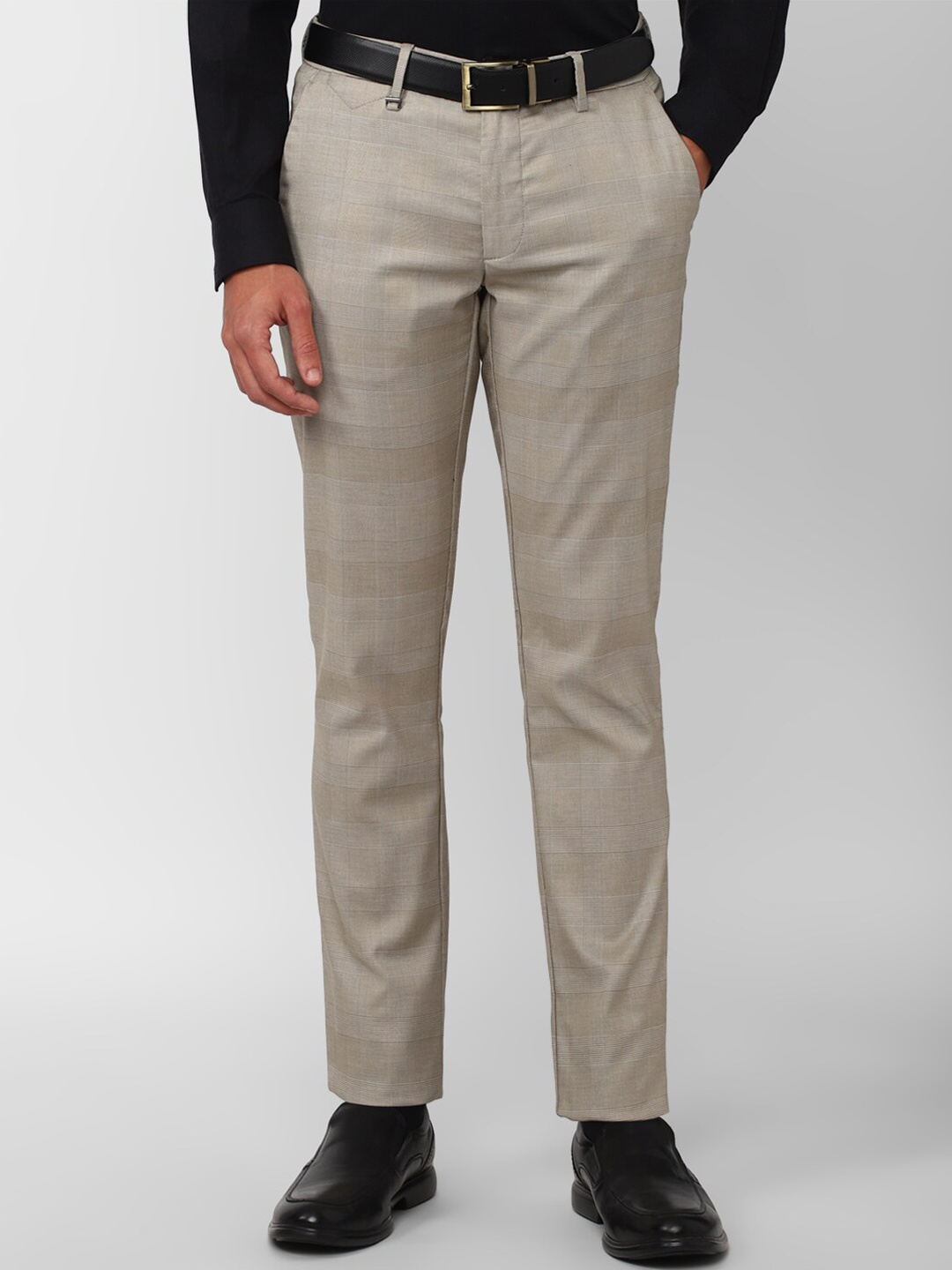 

Van Heusen Men Beige Checked Slim Fit Formal Trousers