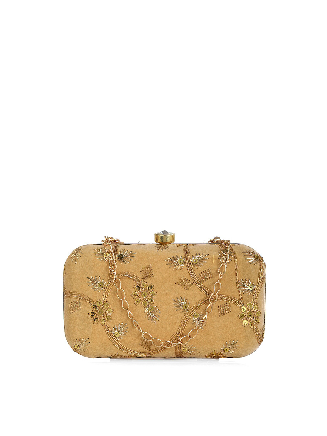 

gaura pakhi Beige & Gold-Toned Embroidered Box Clutch