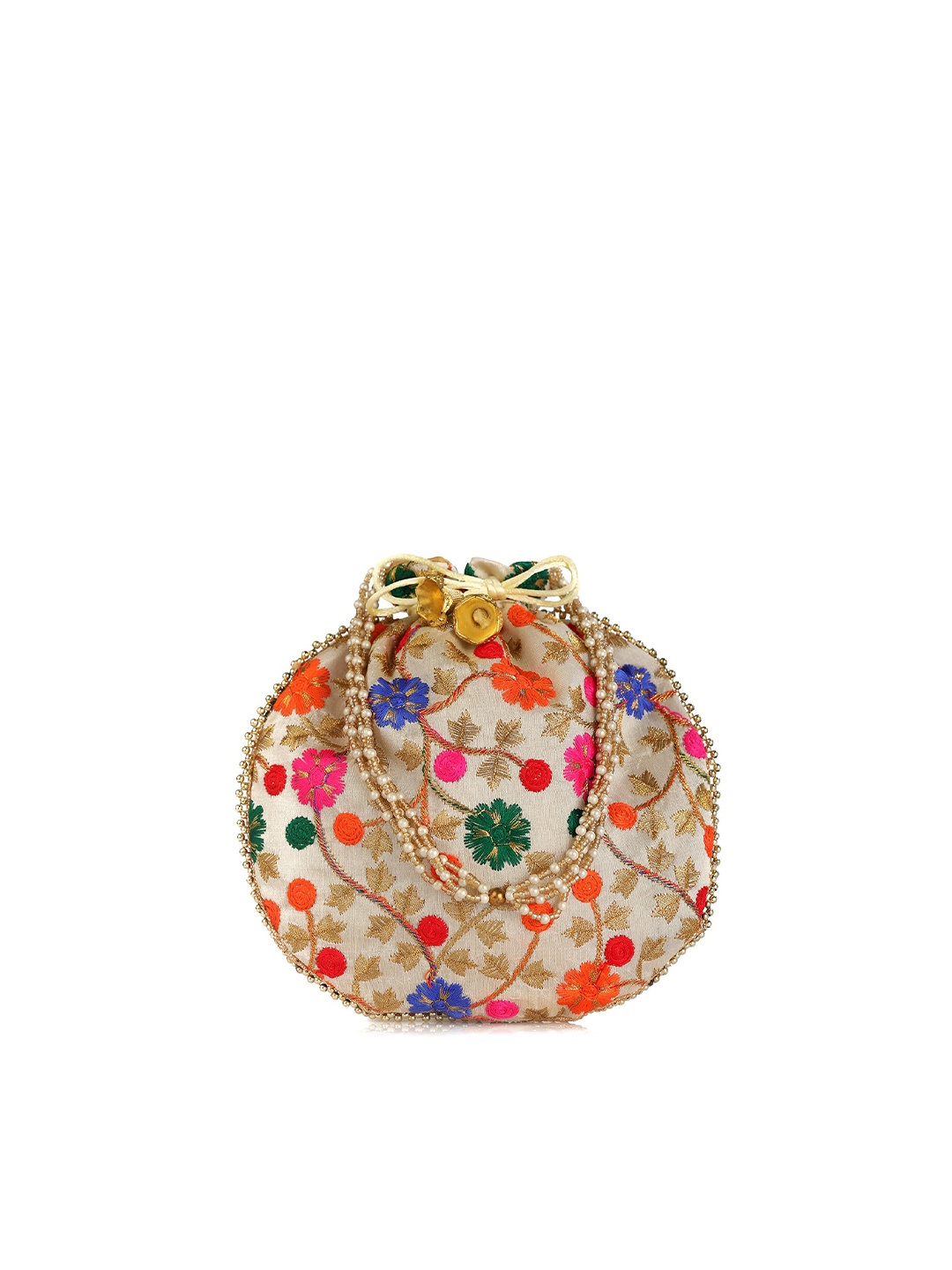 

gaura pakhi White & Red Embroidered Embroidered Potli Clutch