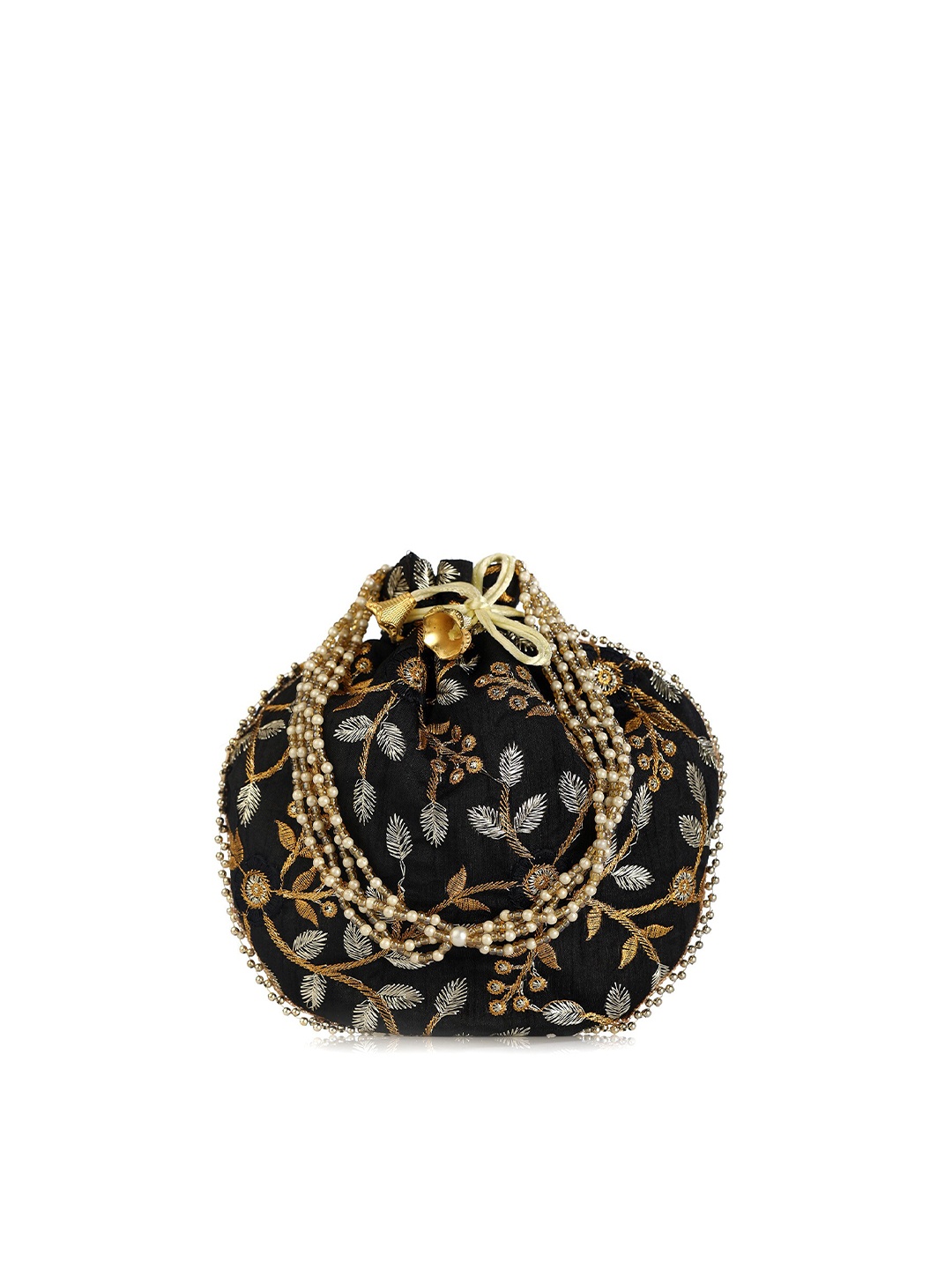 

gaura pakhi Black & White Embroidered Embellished Potli Clutch