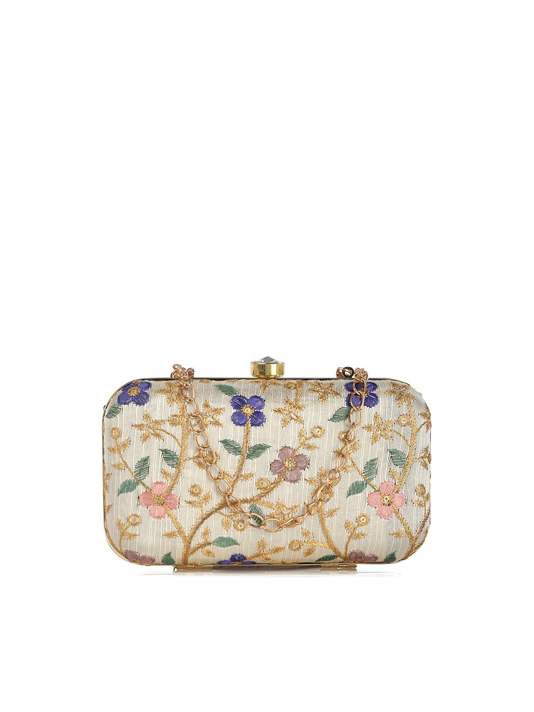 

gaura pakhi White & Gold-Toned Embroidered Embroidered Box Clutch