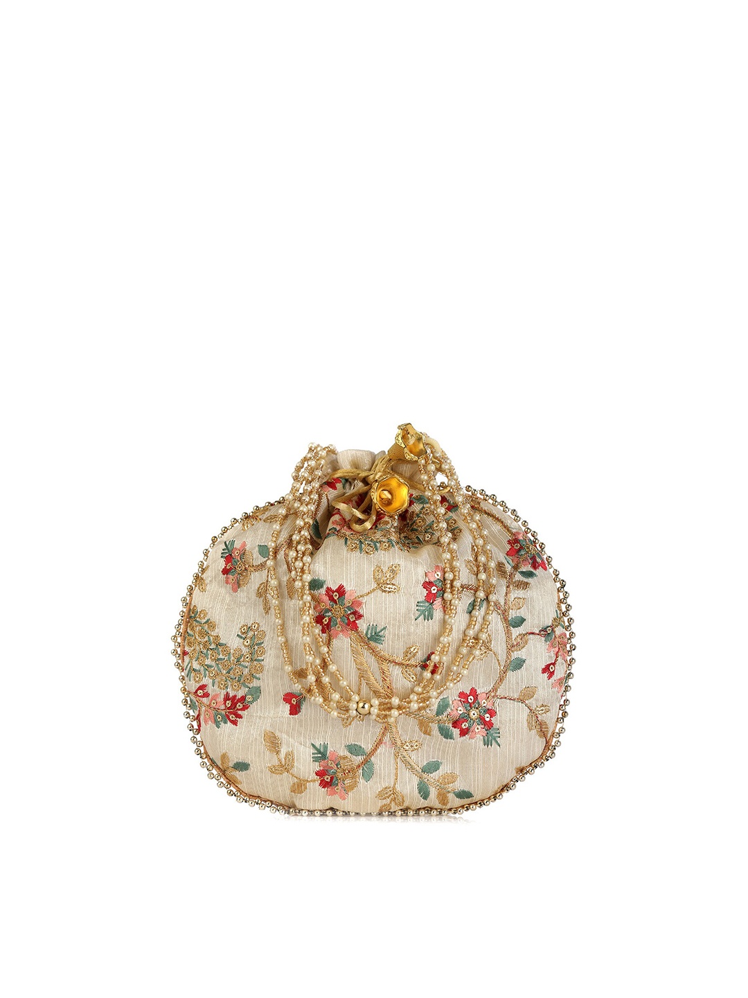 

gaura pakhi Cream & Gold-Toned Embroidered Embroidered Potli Clutch