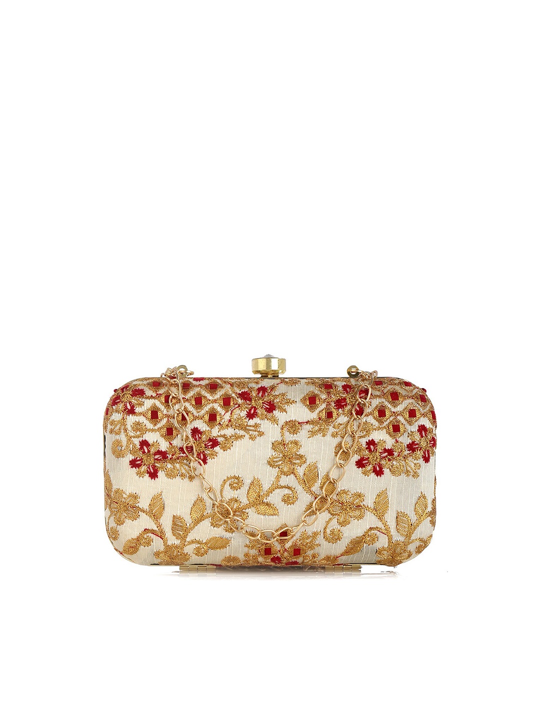 

gaura pakhi White & Gold-Toned Embroidered Embroidered Box Clutch