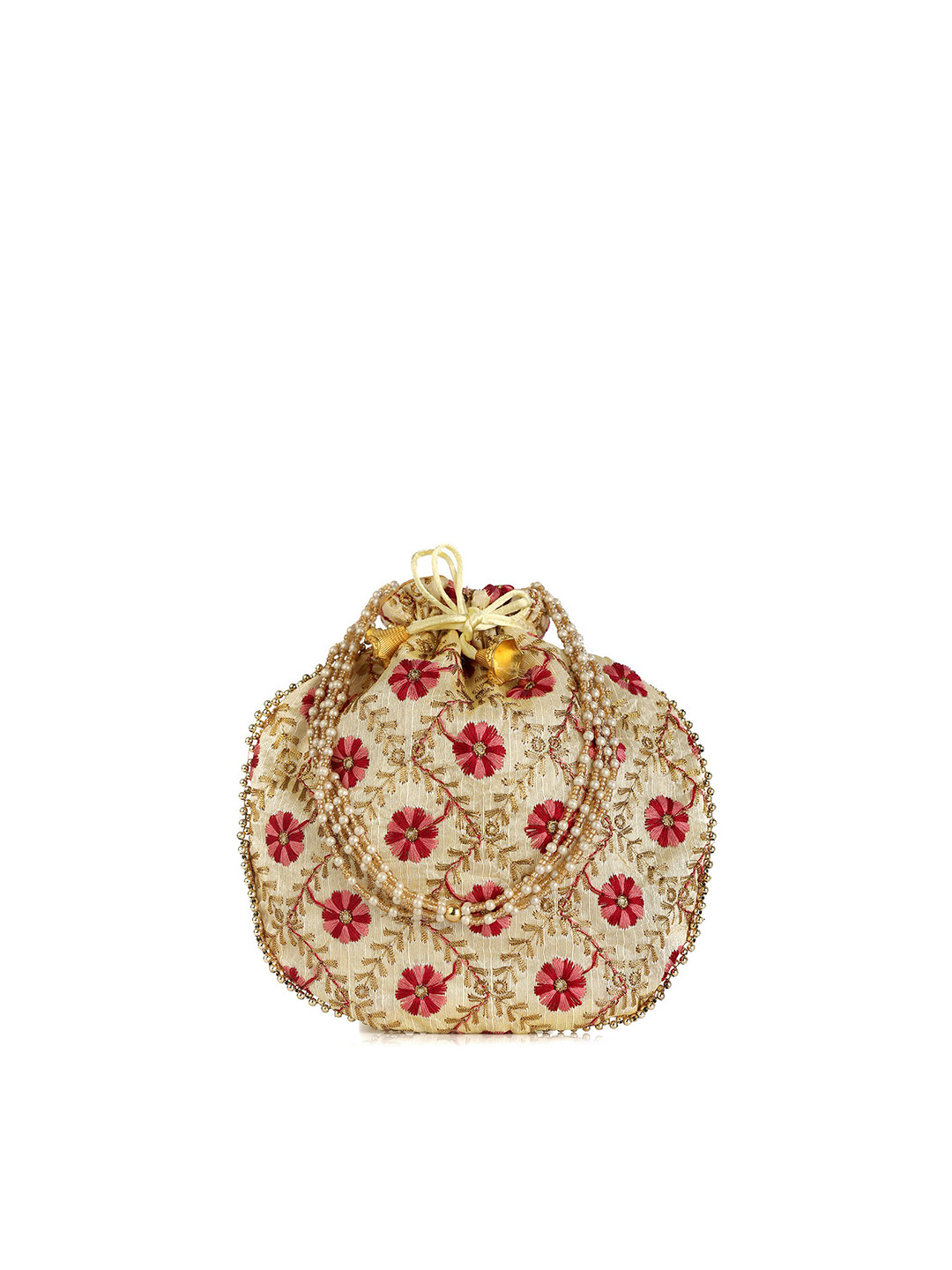 

gaura pakhi White & Red Embroidered Embroidered Potli Clutch