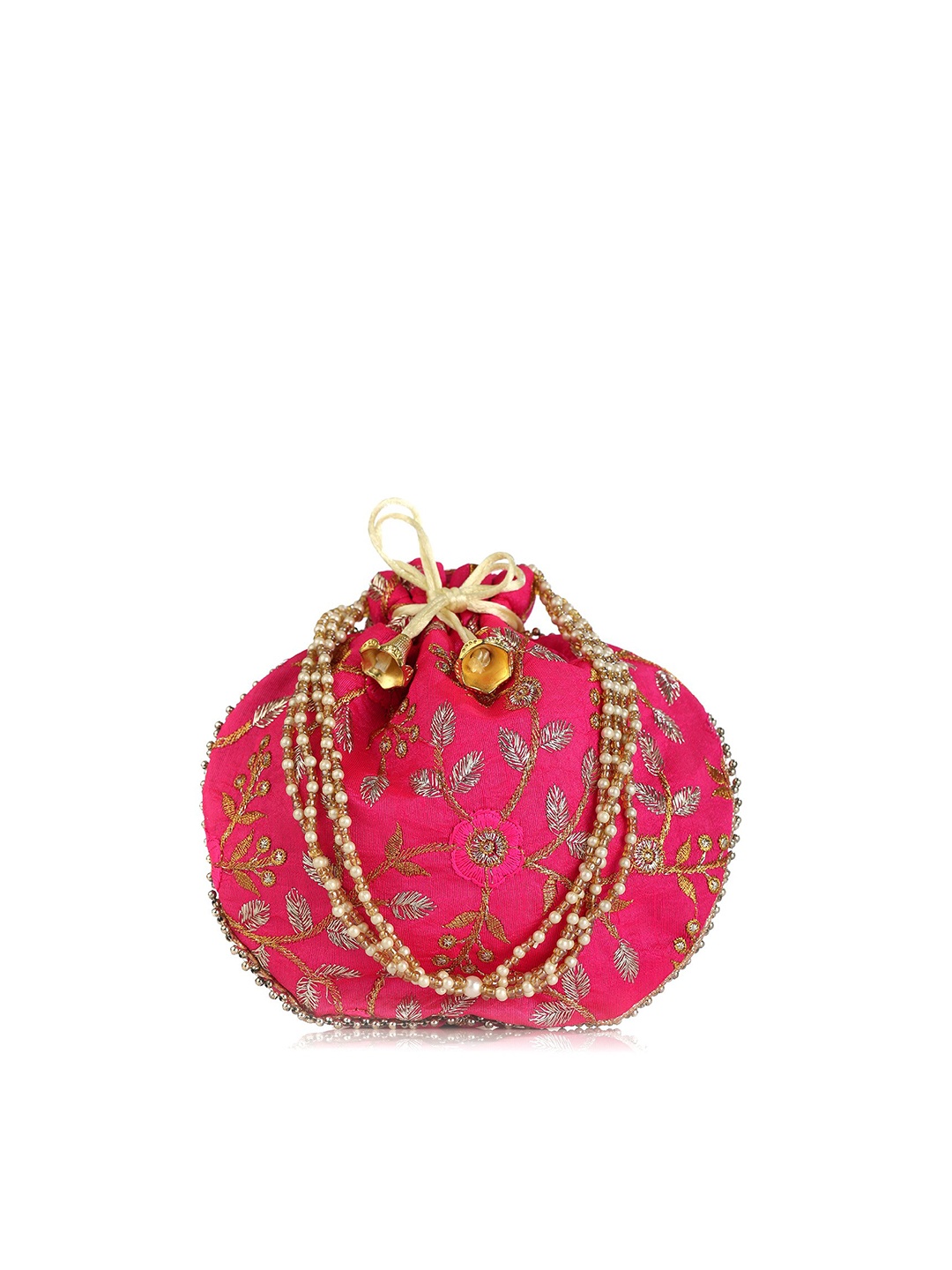 

gaura pakhi Pink & Gold-Toned Embroidered Embellished Potli Clutch