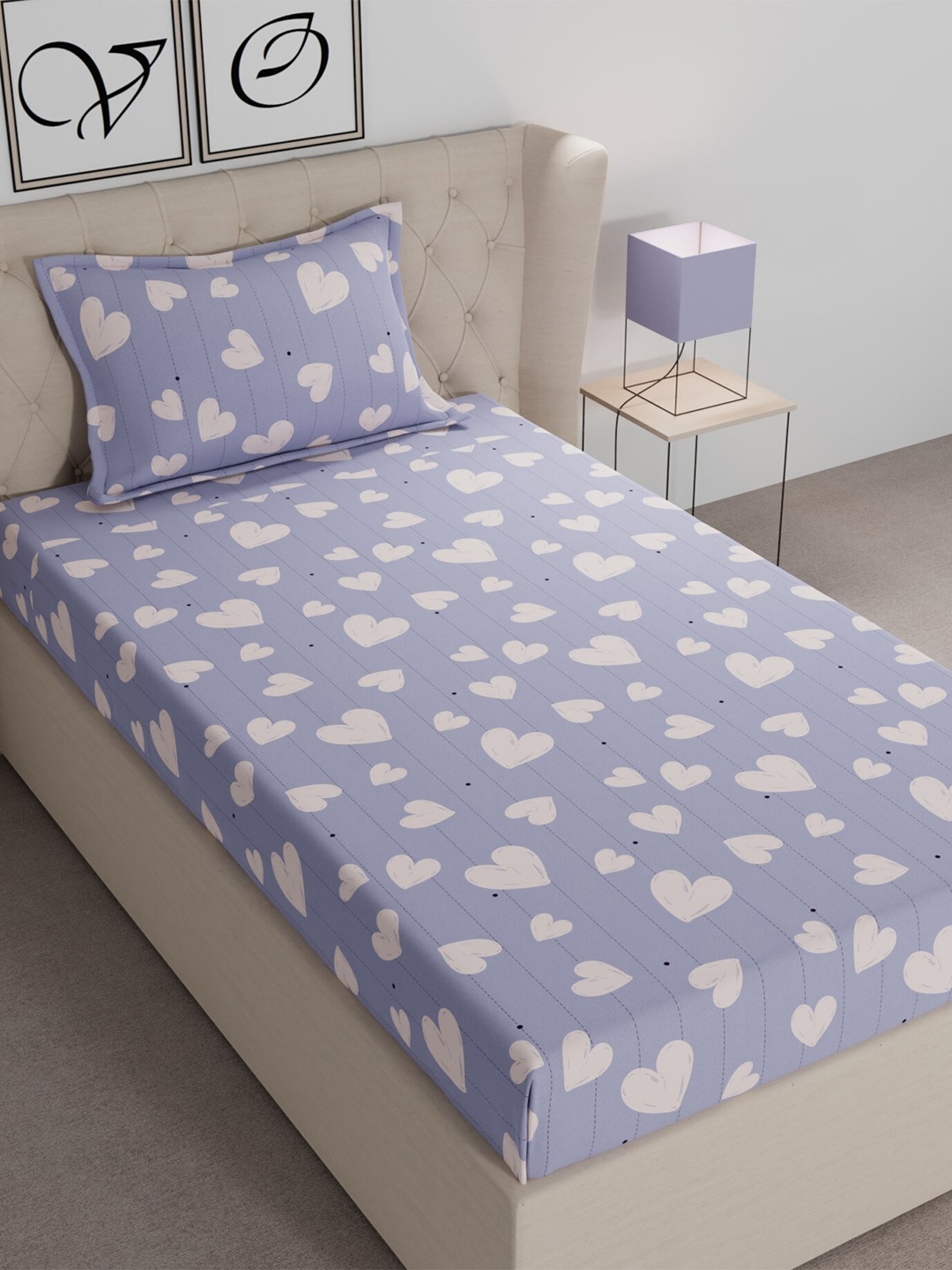 

CHHAVI INDIA Blue & Pink Graphic 210 TC Single Bedsheet with 1 Pillow Covers