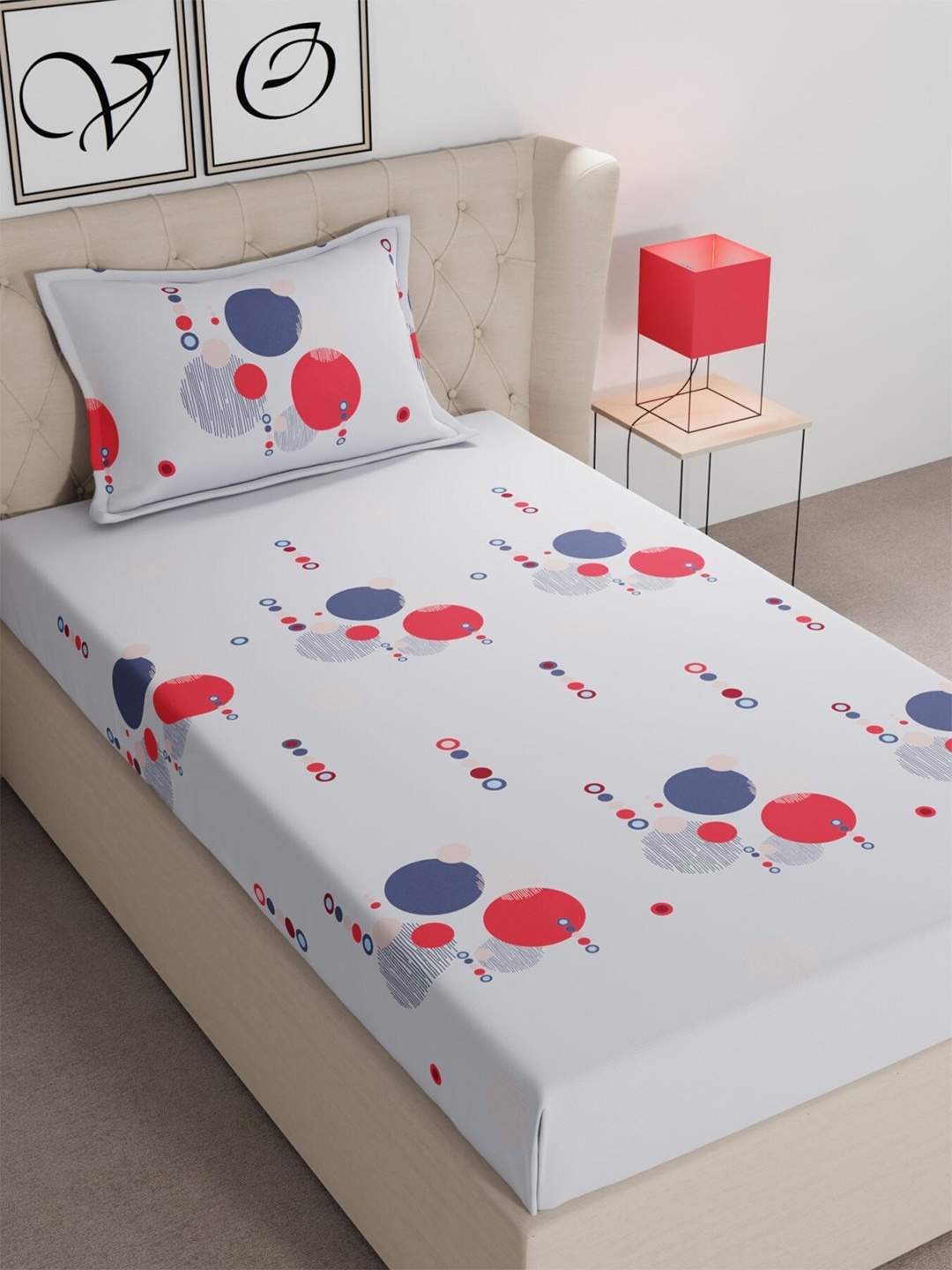 

CHHAVI INDIA Geometric 210 TC Single Bedsheet with 1 Pillow Covers, Grey