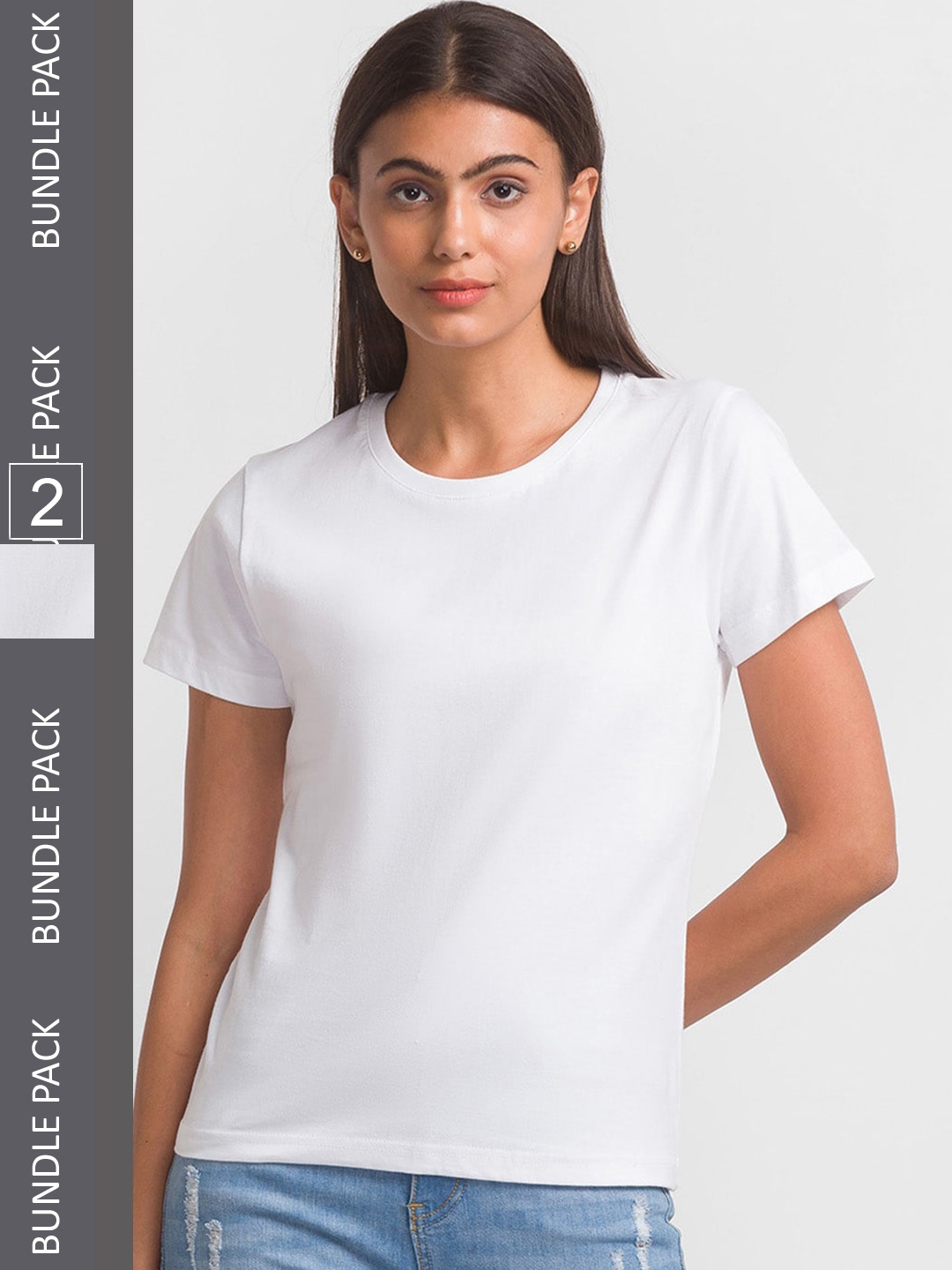 

FashionRack Women White Cotton T-shirt Pack of 2