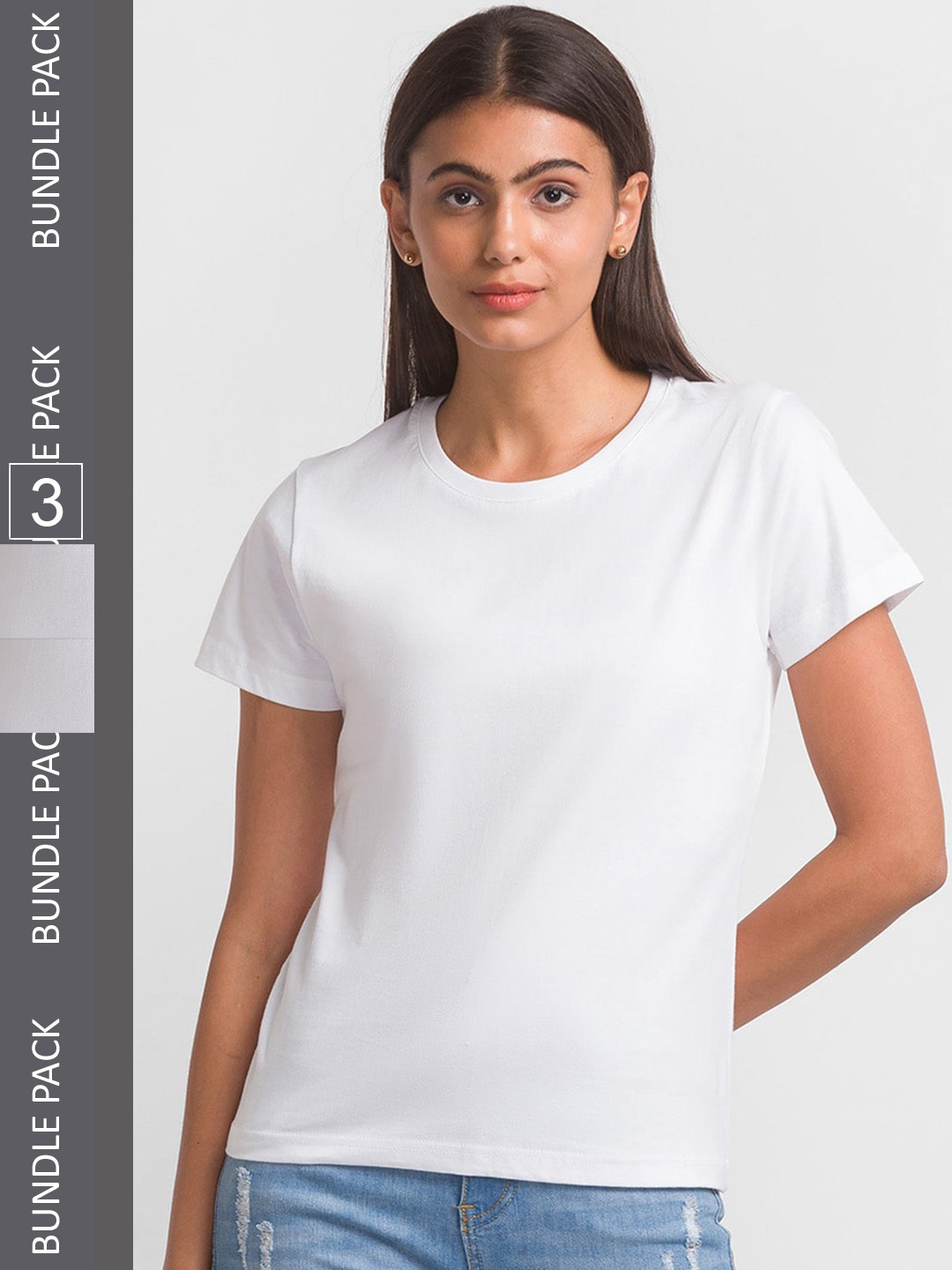 

FashionRack Pack Of 3 Women Regular Cotton T-shirts, White