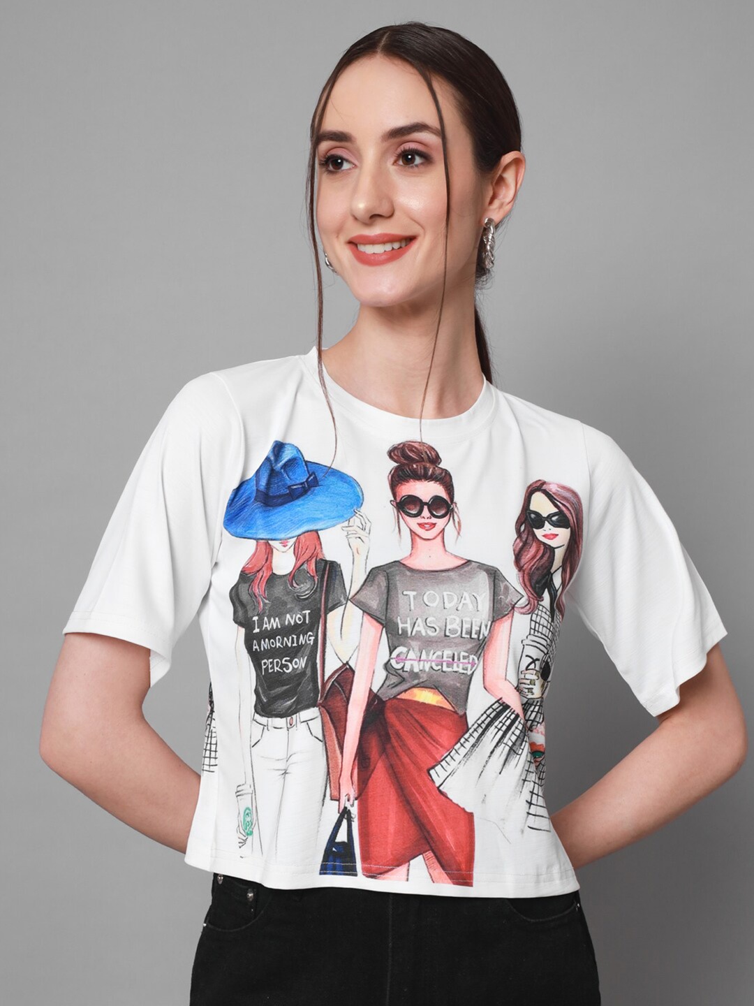 

ADDYVERO Women Printed T-shirt, White