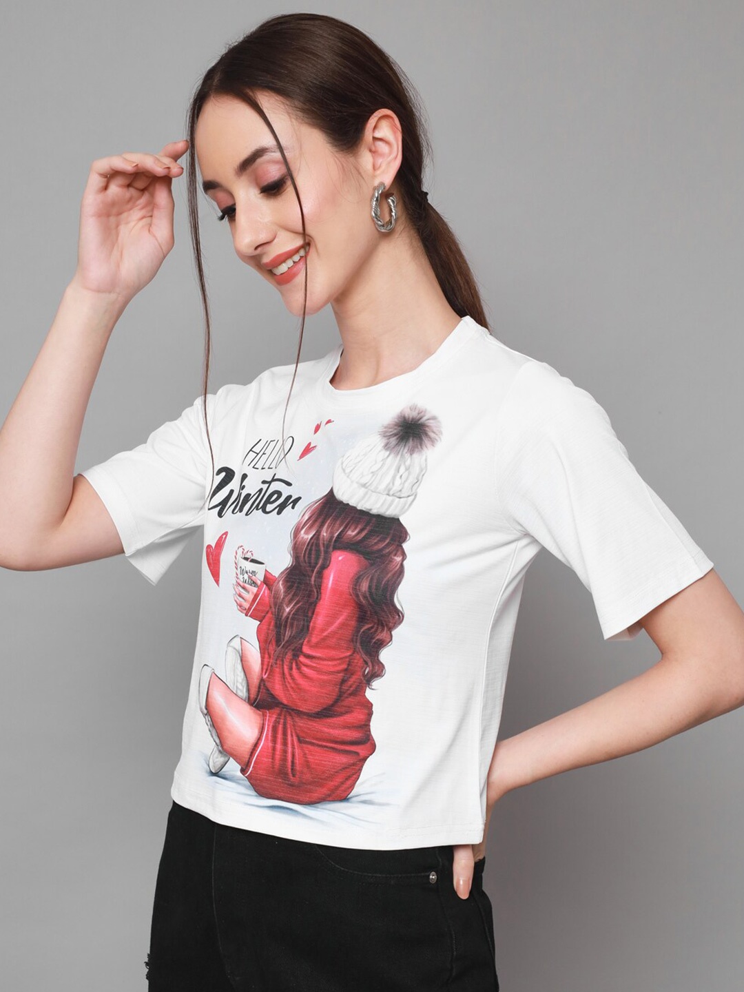 

ADDYVERO Women Printed T-shirt, White