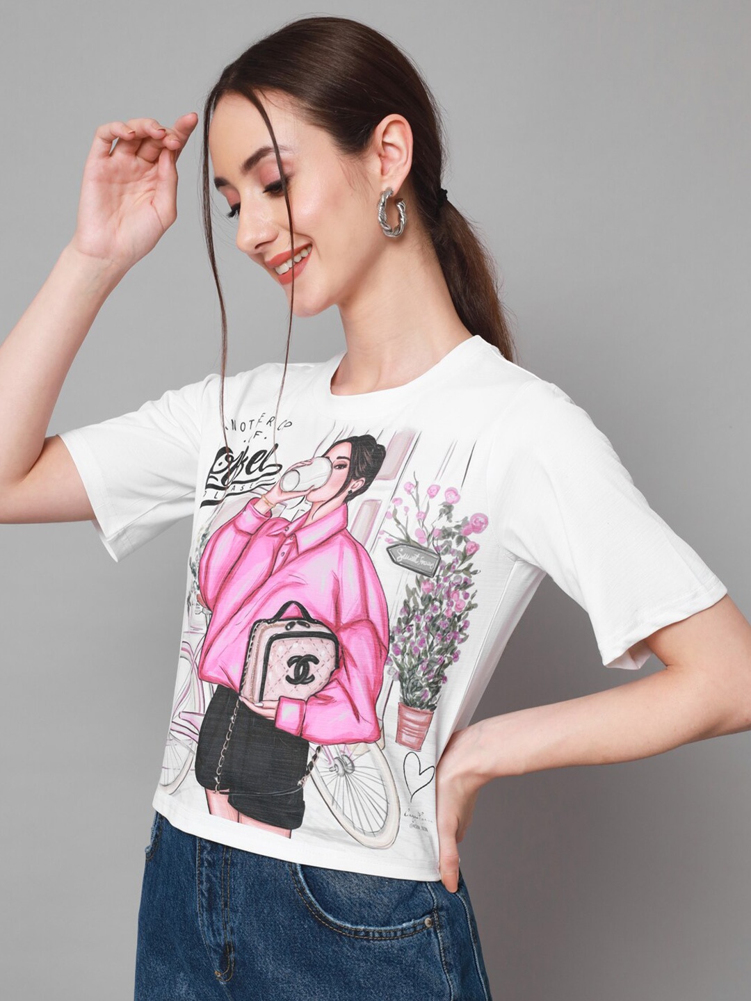 

ADDYVERO Women Printed T-shirt, White