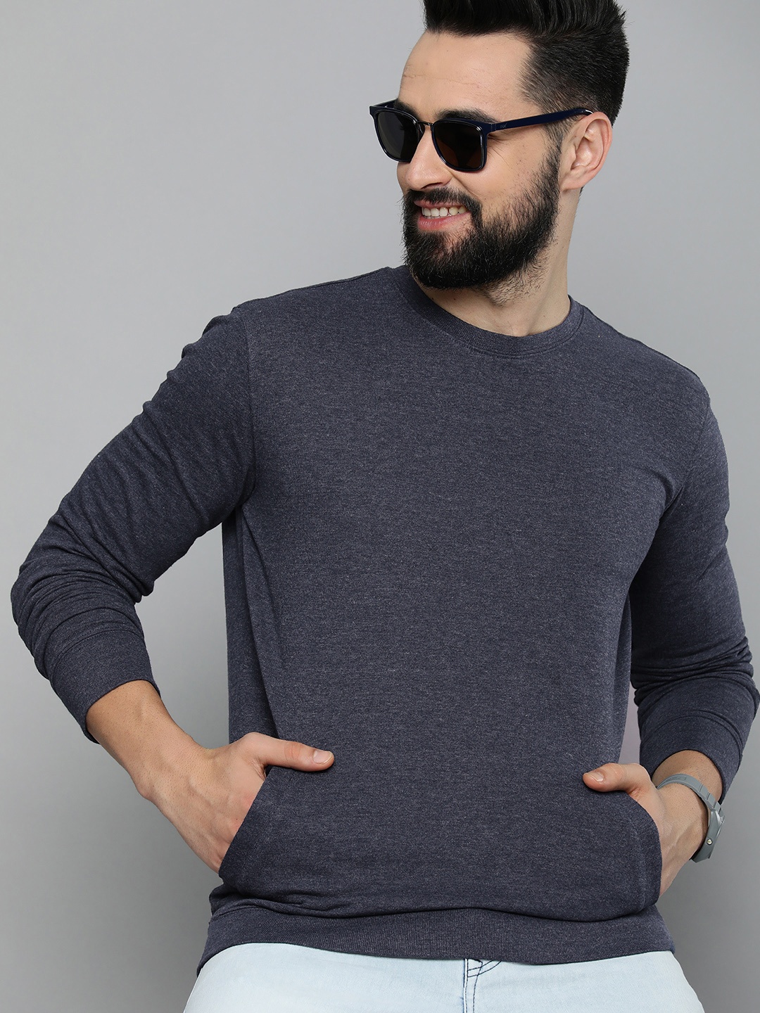 

HERE&NOW Men Pure Cotton Sweatshirt, Navy blue