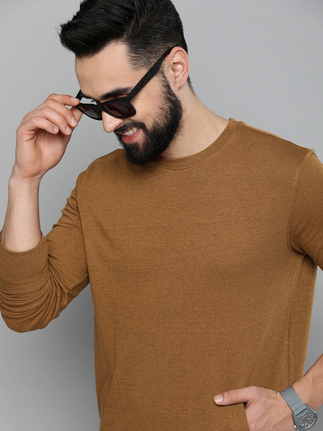 

HERE&NOW Men Pure Cotton Sweatshirt, Brown