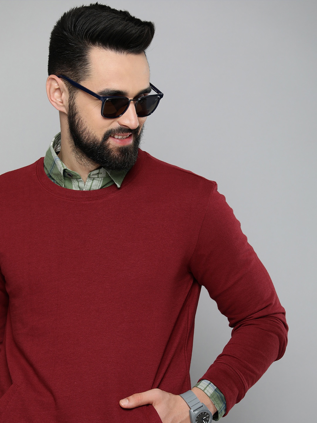 

HERE&NOW Men Pure Cotton Sweatshirt, Red