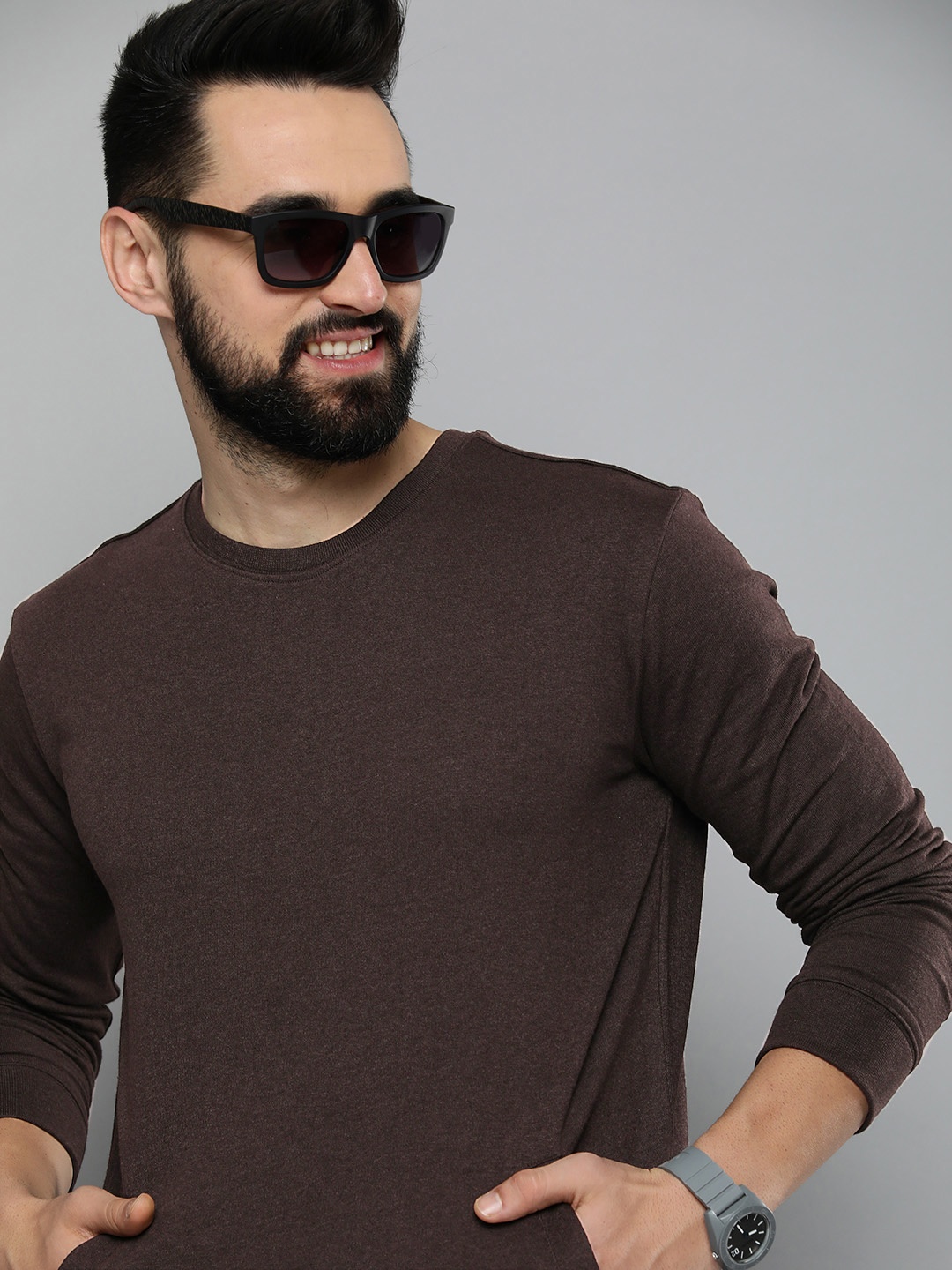 

HERE&NOW Men Pure Cotton Sweatshirt, Brown