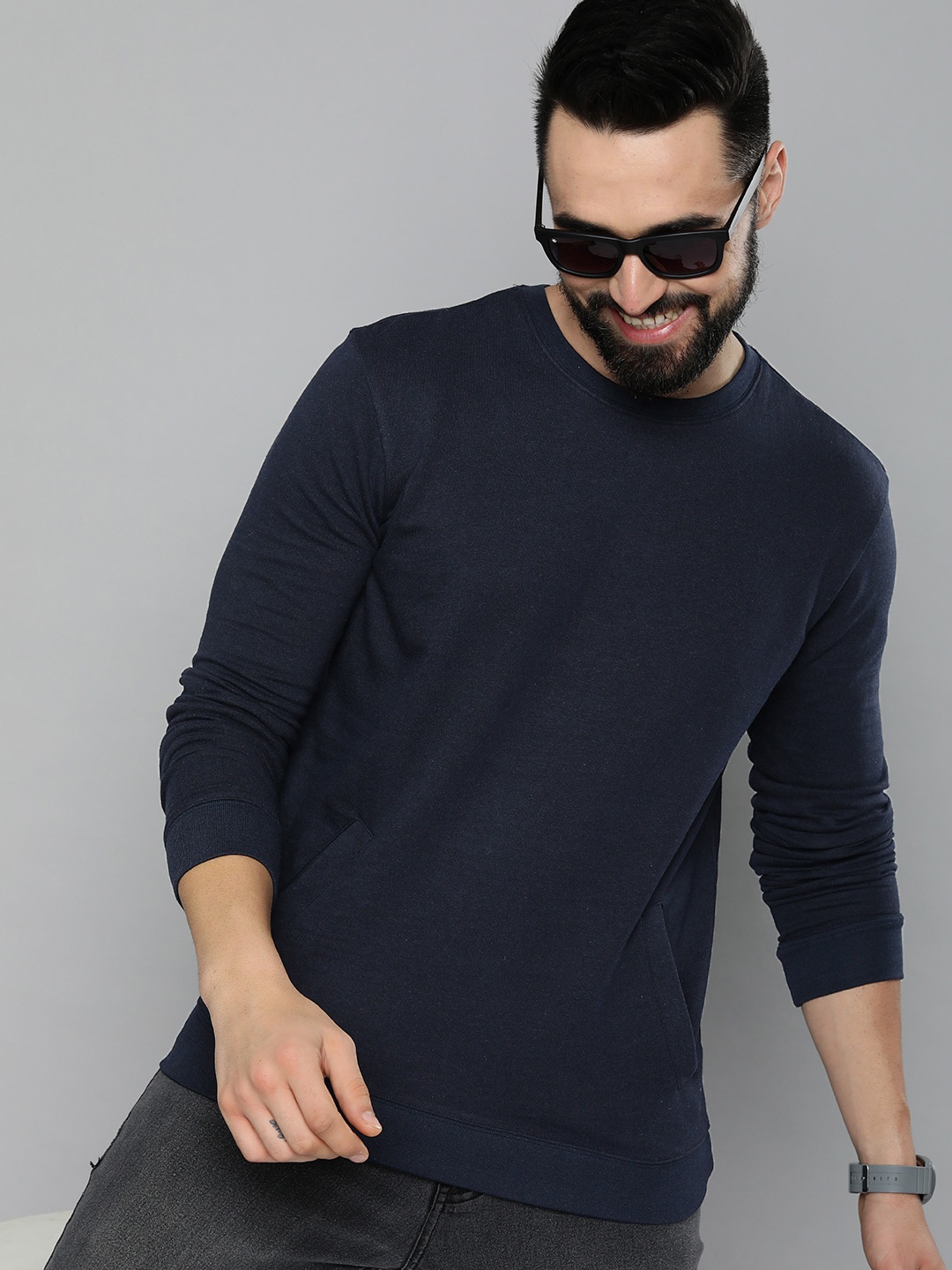 

HERE&NOW Men Pure Cotton Sweatshirt, Navy blue