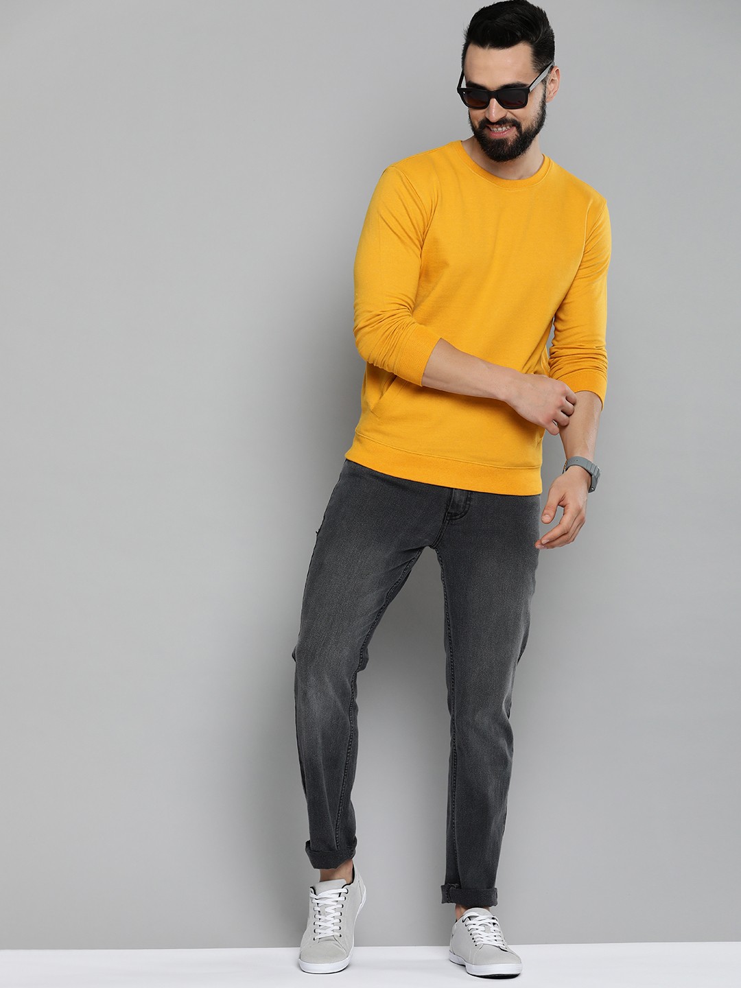 

HERE&NOW Men Pure Cotton Sweatshirt, Yellow