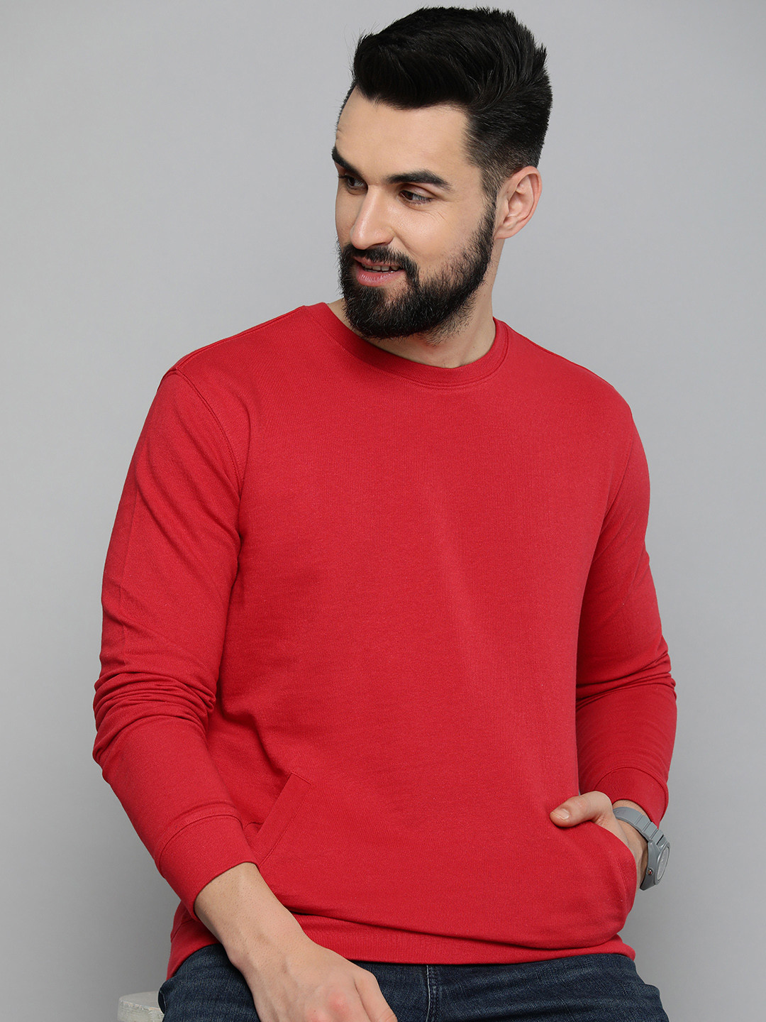 

HERE&NOW Men Pure Cotton Sweatshirt, Red