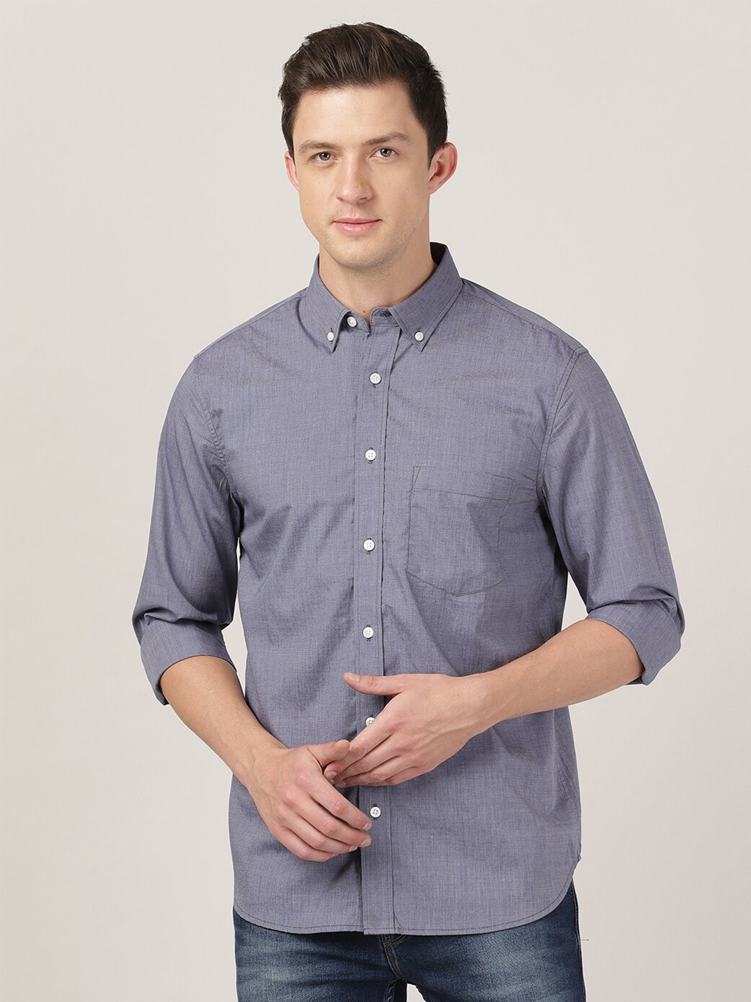 

MERCHANT MARINE Men Pure Cotton Regular Fit Casual Shirt, Grey