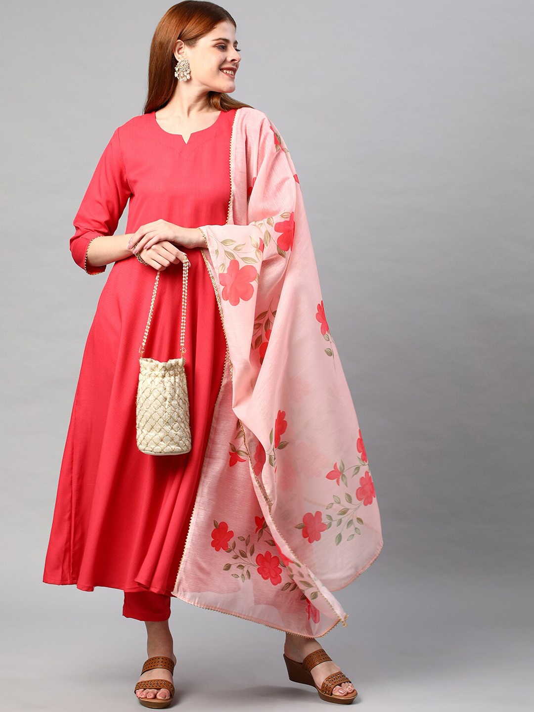 

KALINI Women Red Kurta with Trousers & With Dupatta