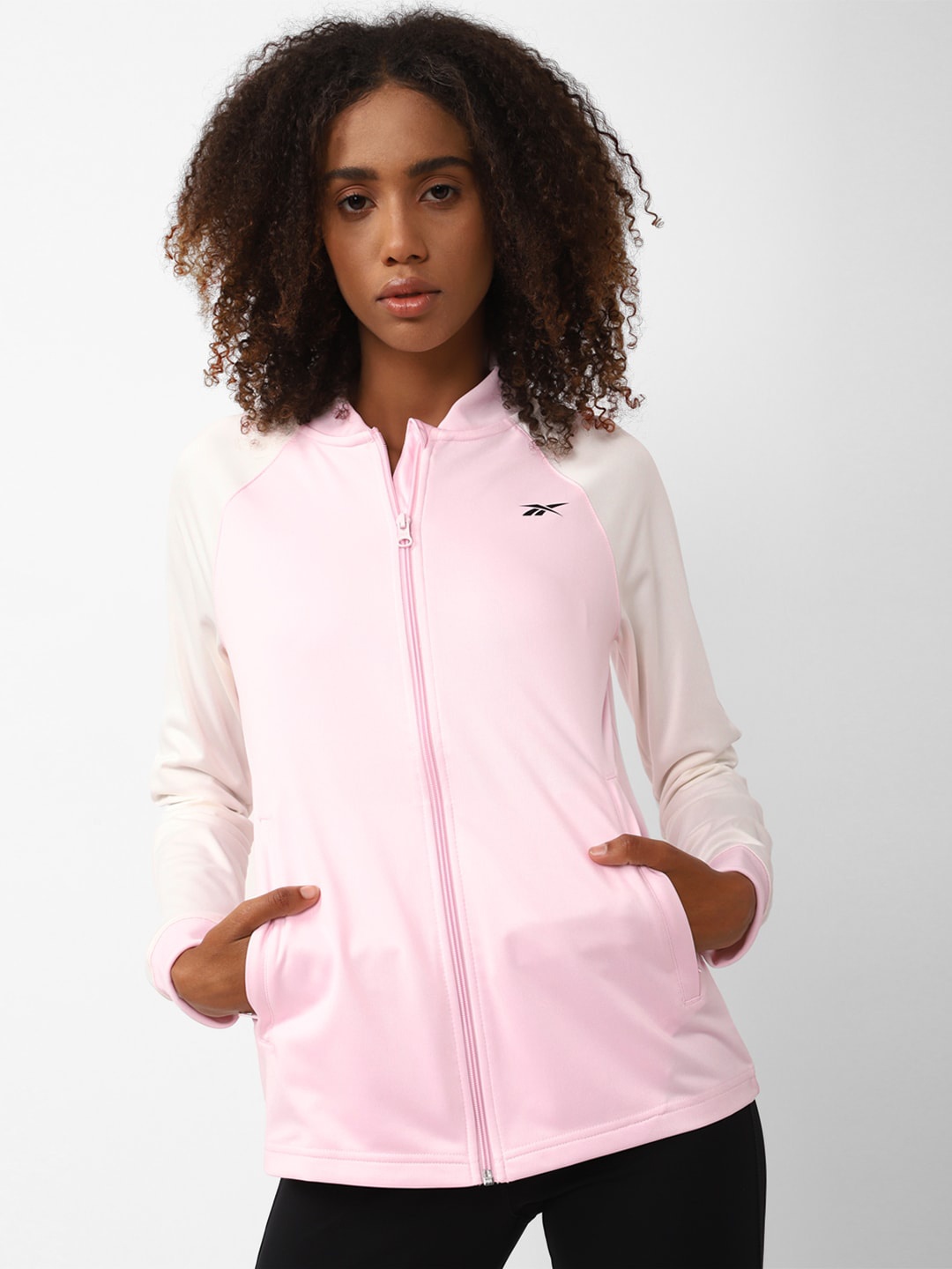 

Reebok Women Training Rag Typography Sporty Jacket, Pink