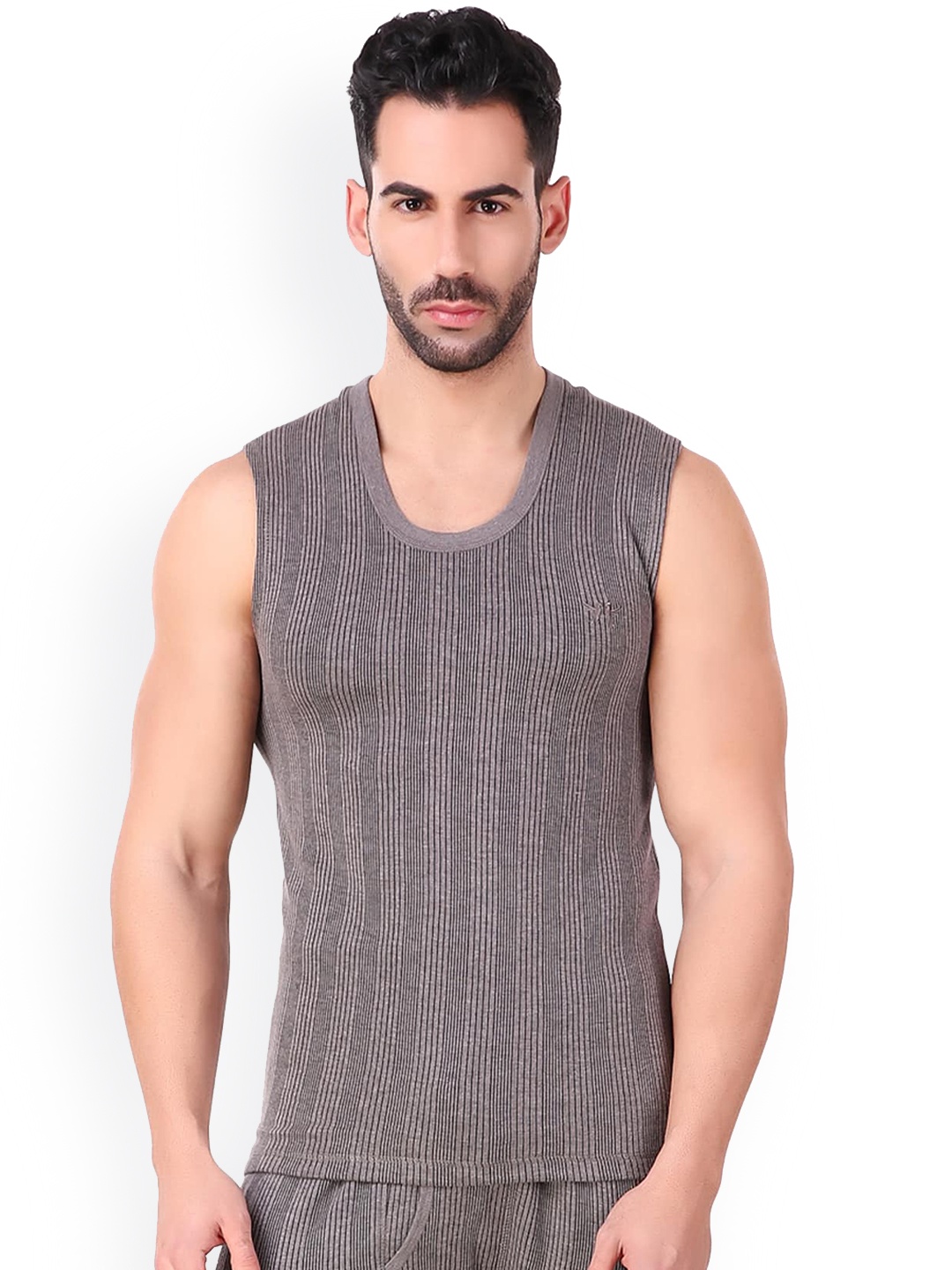 

HAP Men Striped Sleeveless Thermal Top, Charcoal