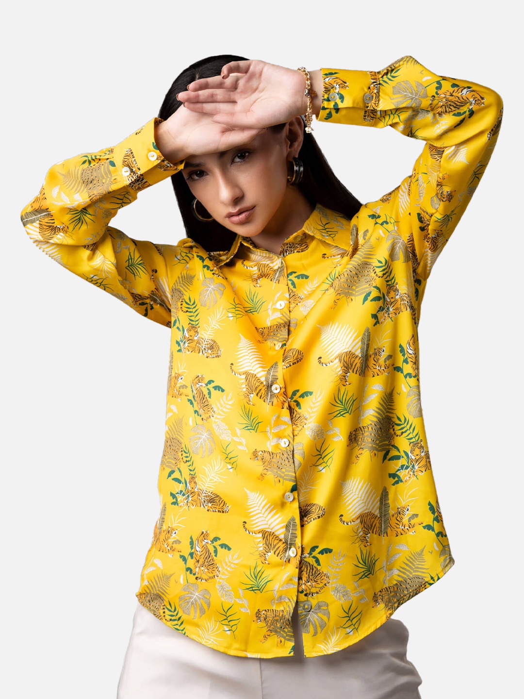 

NEOFAA Women Animal Printed Casual Shirt, Yellow