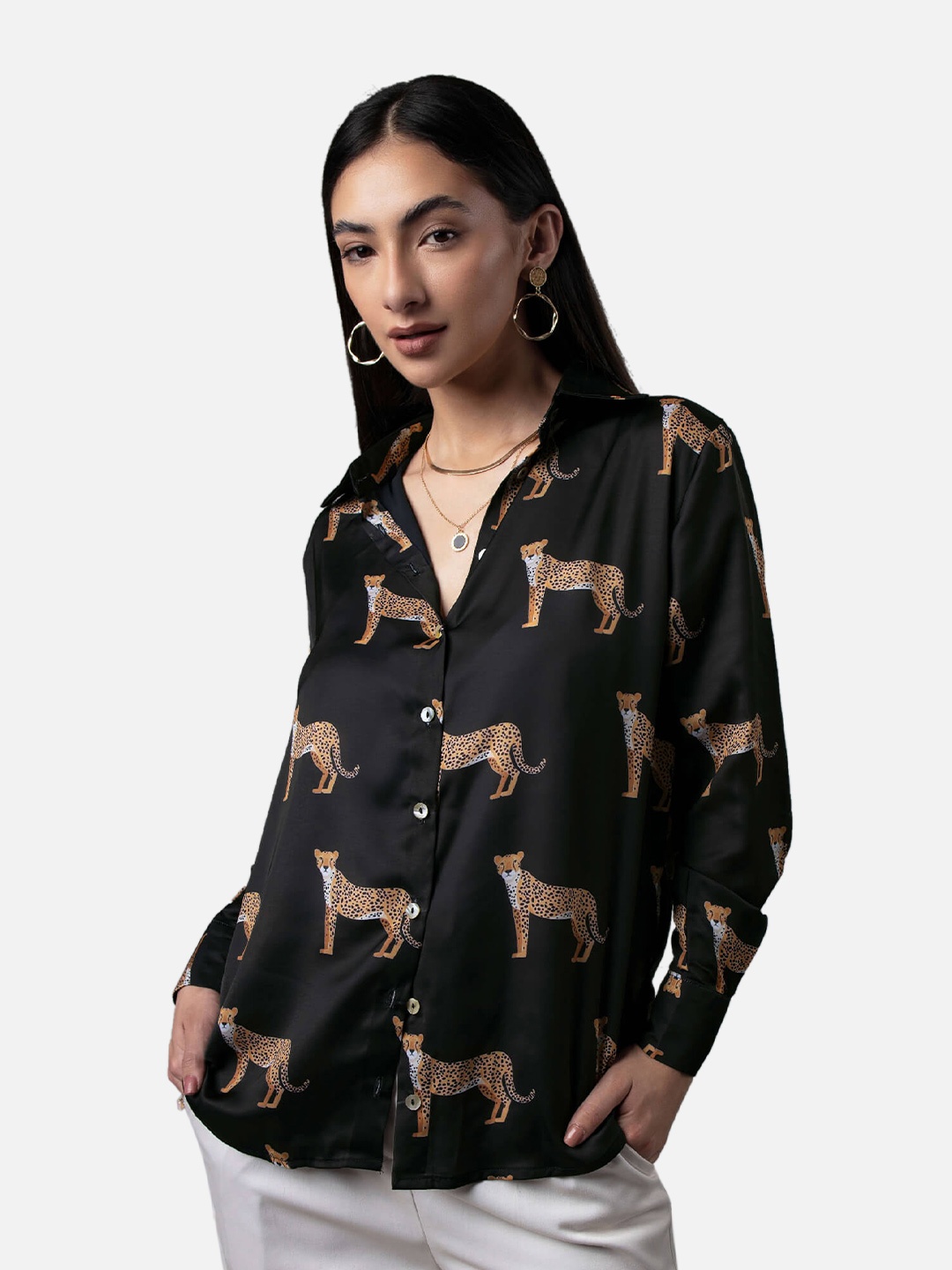 

NEOFAA Women Animal Printed Casual Shirt, Black