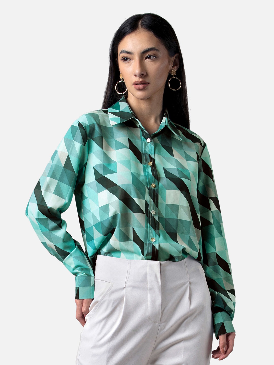 

NEOFAA Women Printed Casual Shirt, Green