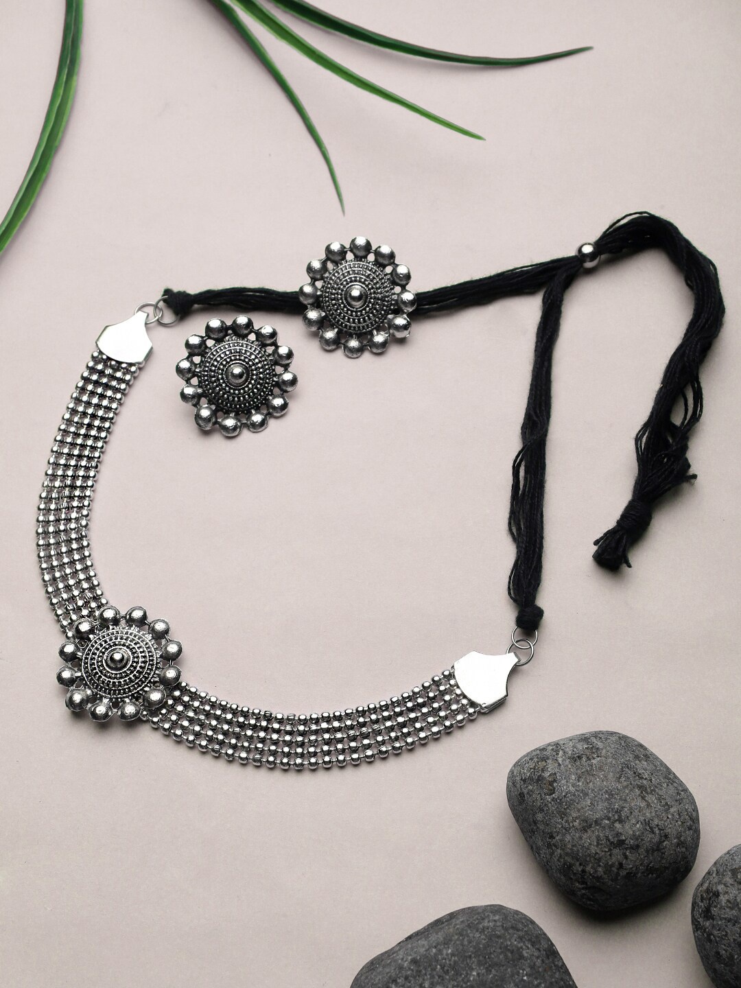 

CARDINAL Oxidised Choker Jewellery Set, Silver