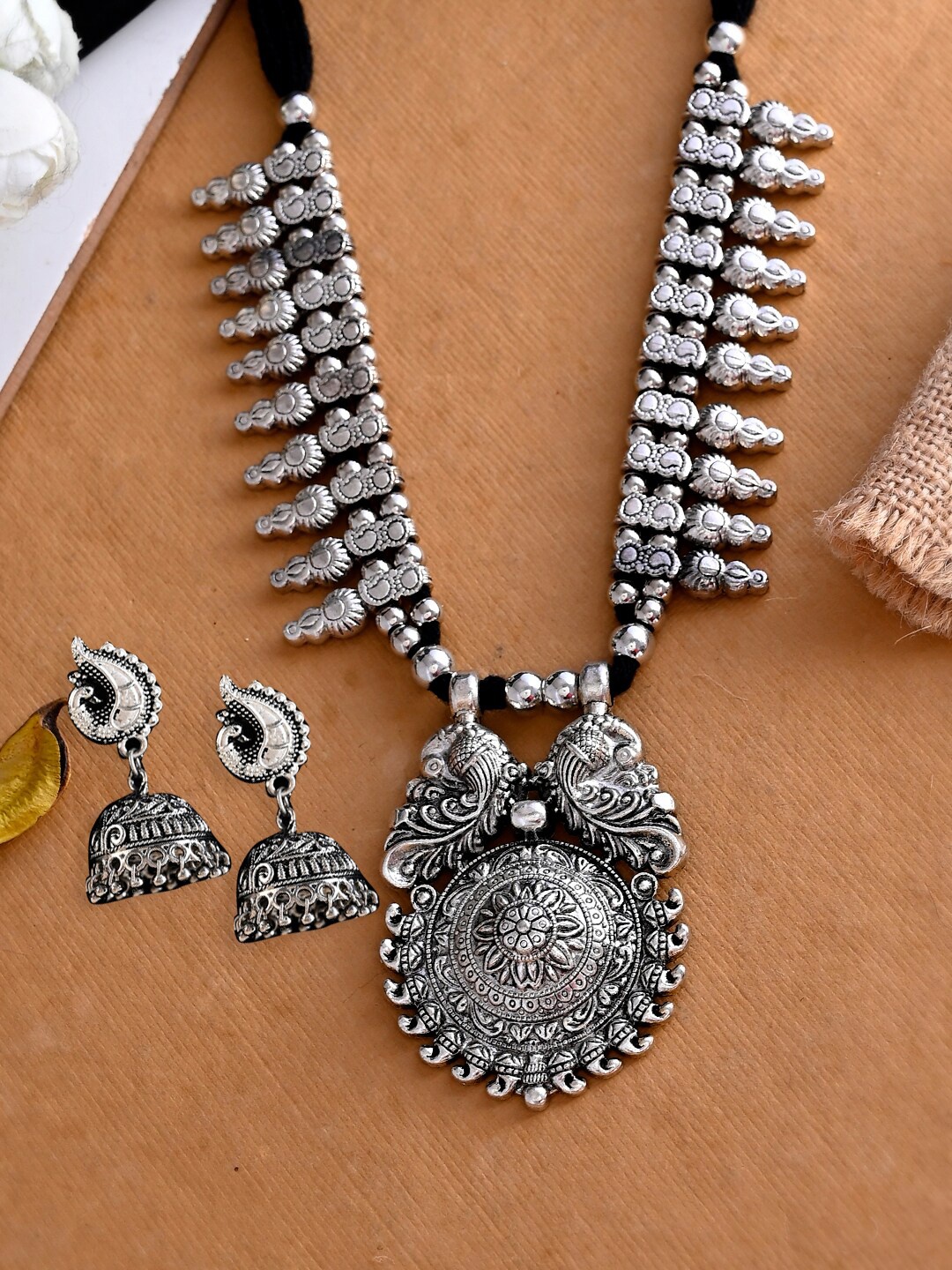 

Shoshaa Silver-Plated Oxidised Jewellery Set, Black