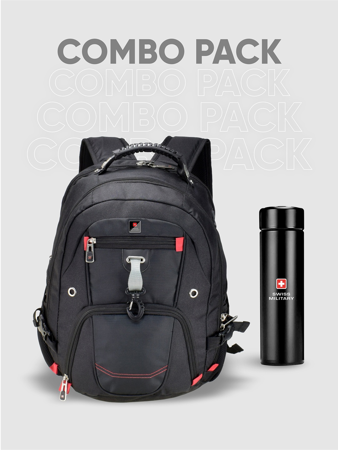 

SWISS MILITARY Unisex Black Backpack with Earphone Gate