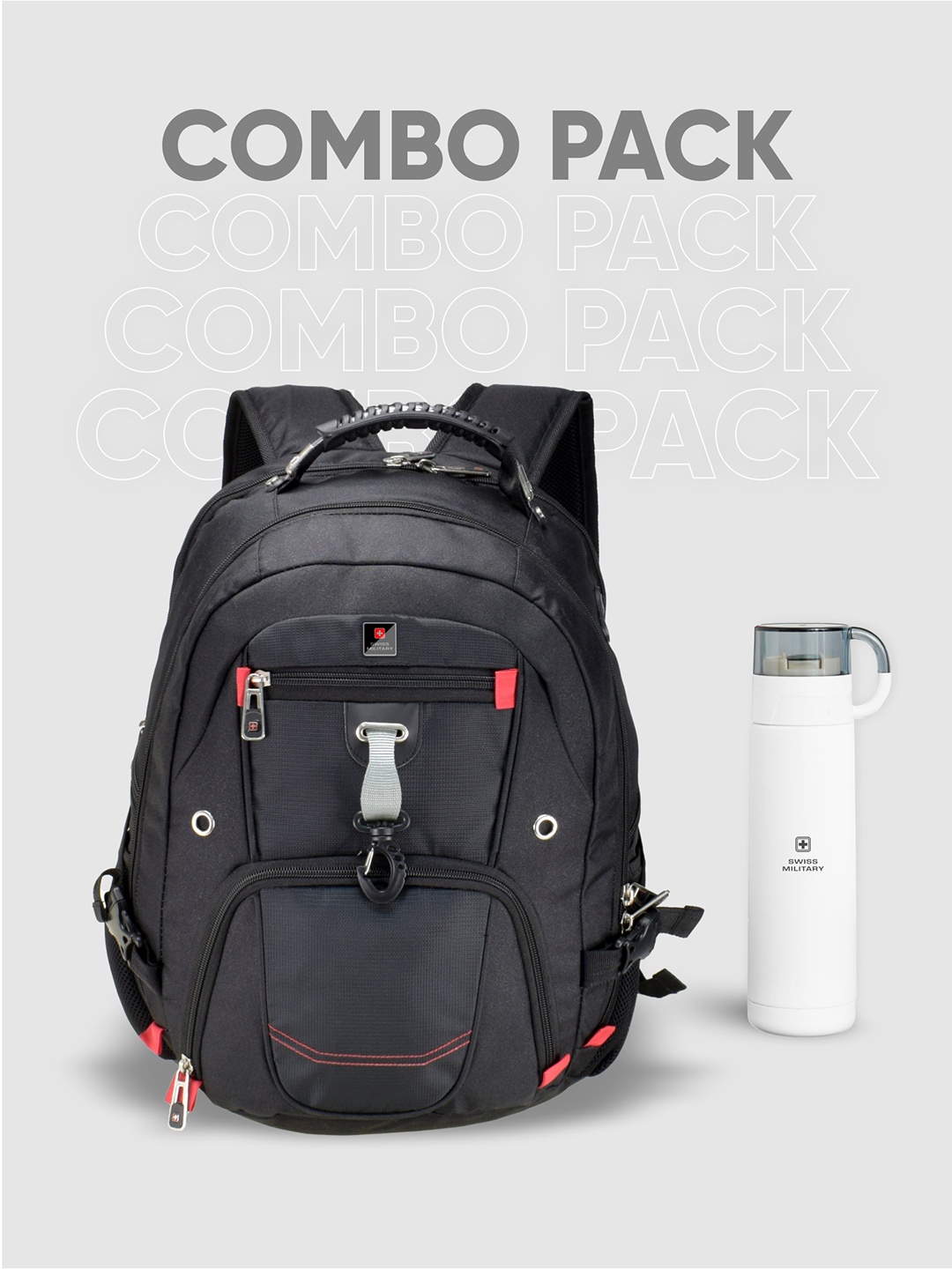 

SWISS MILITARY Unisex Black Backpack with Earphone Gate