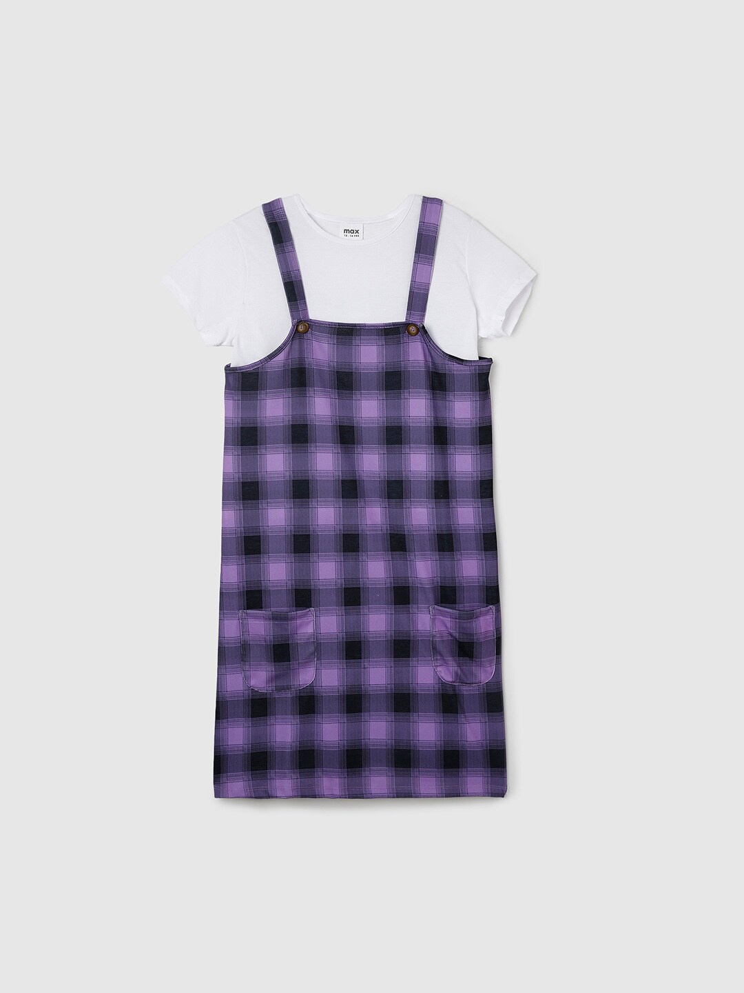 

max Purple & Black Checked Pinafore Dress