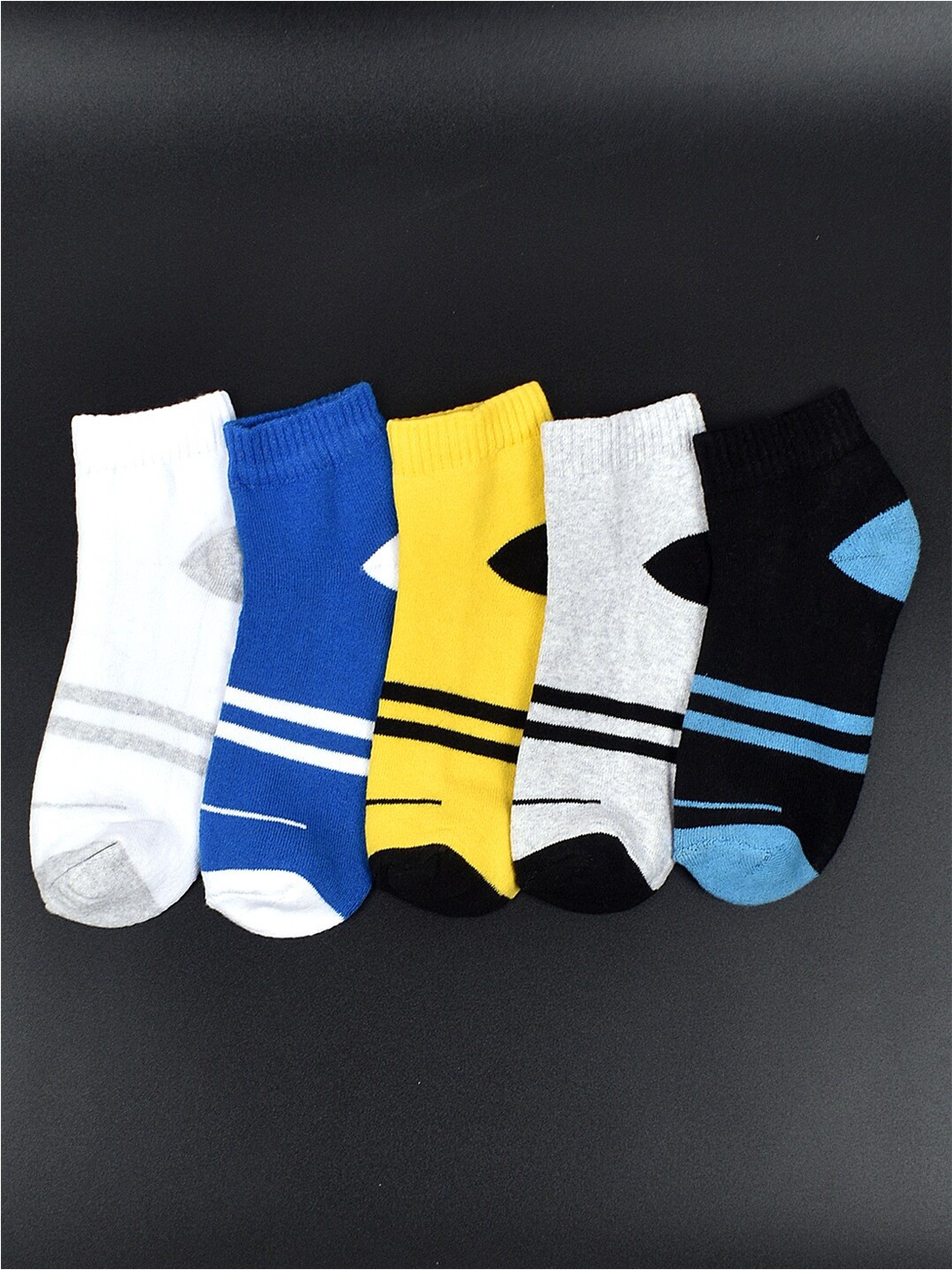 

FOOTPRINTS Kids Pack Of 5 Striped Ankle-Length Socks, Blue