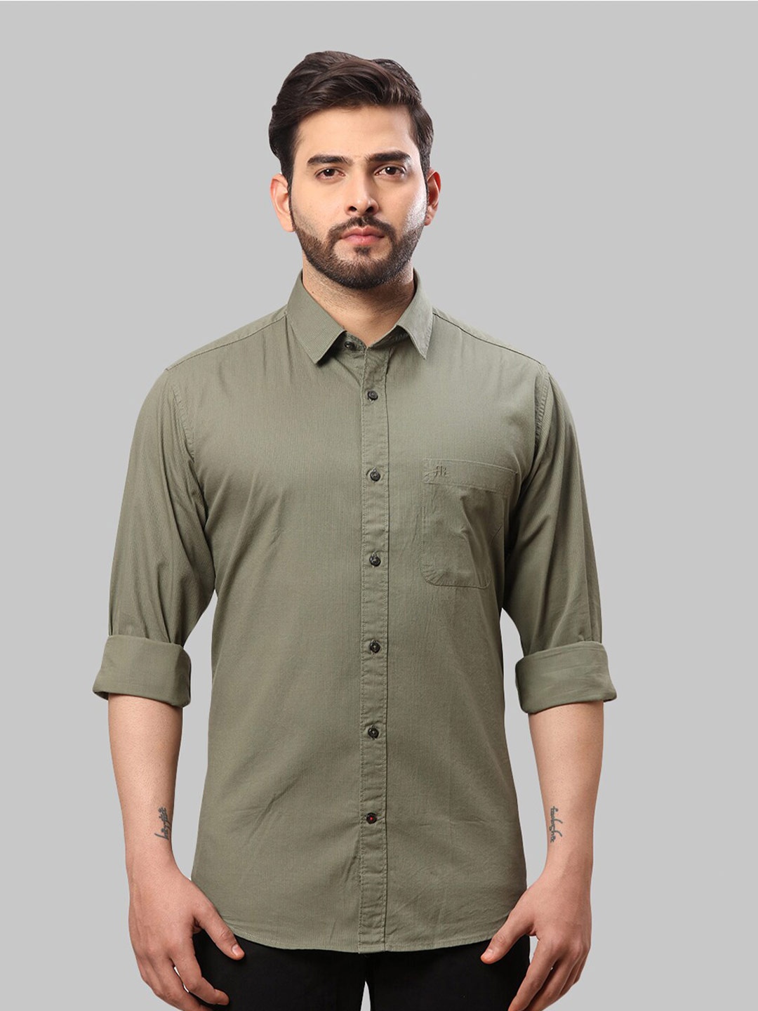 

Raymond Men Comfort Slim Fit Cotton Casual Shirt, Olive