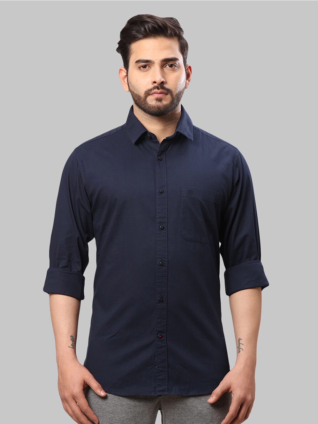 

Raymond Men Comfort Slim Fit Casual Shirt, Navy blue