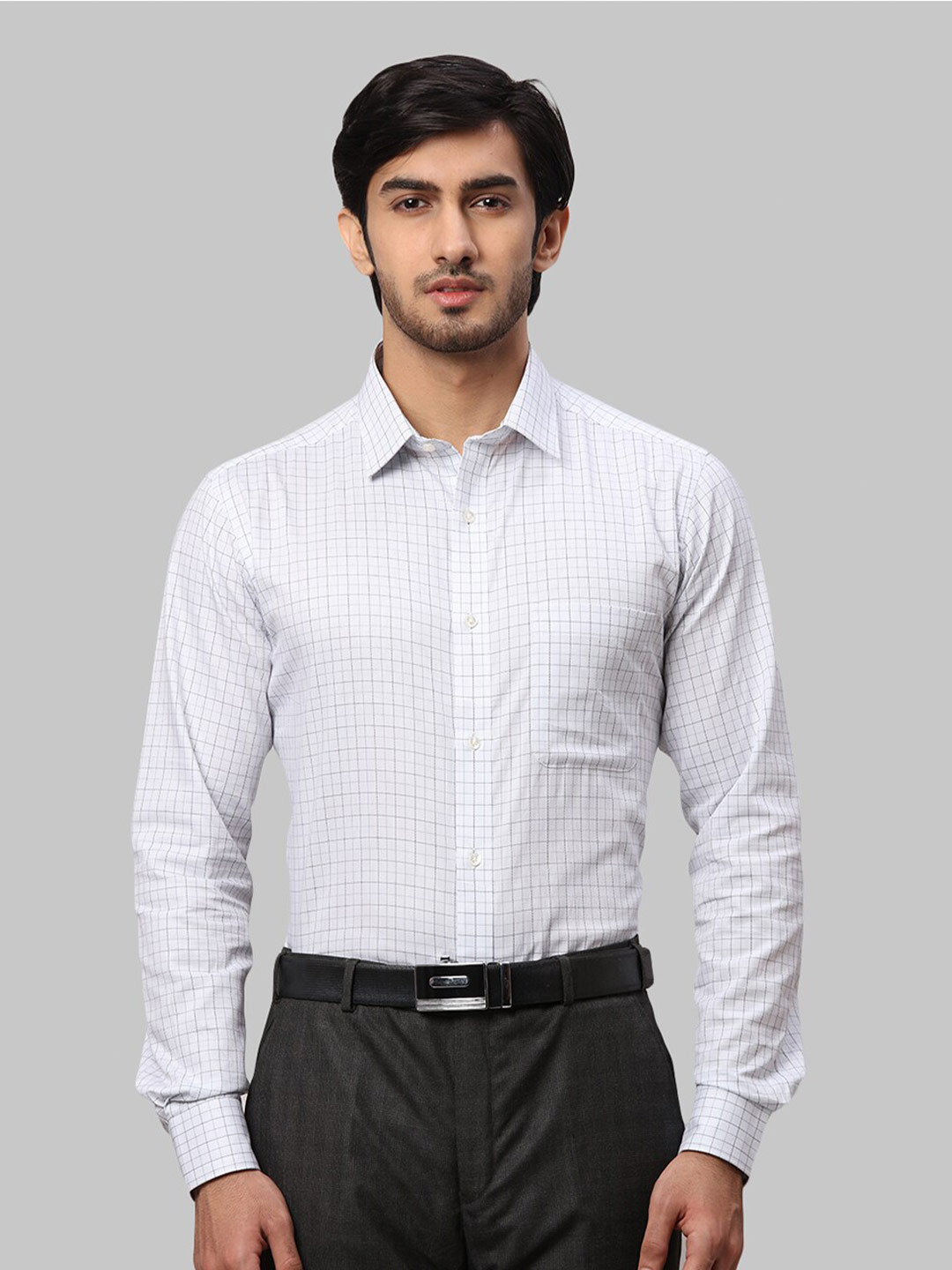 

Raymond Men Checked Slim-Fit Cotton Formal Shirt, Grey