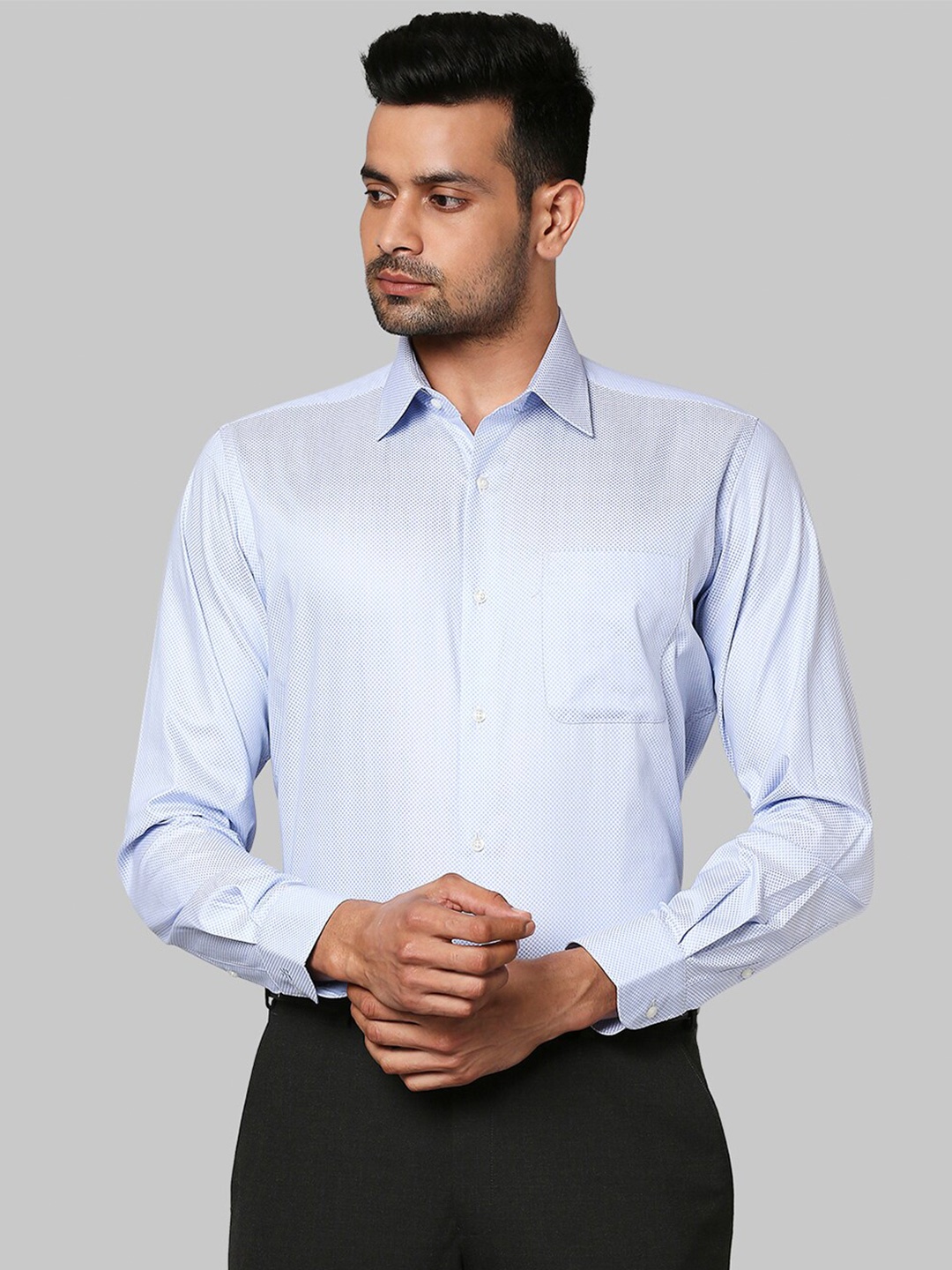 

Raymond Men Checked Cotton Shirt, Blue