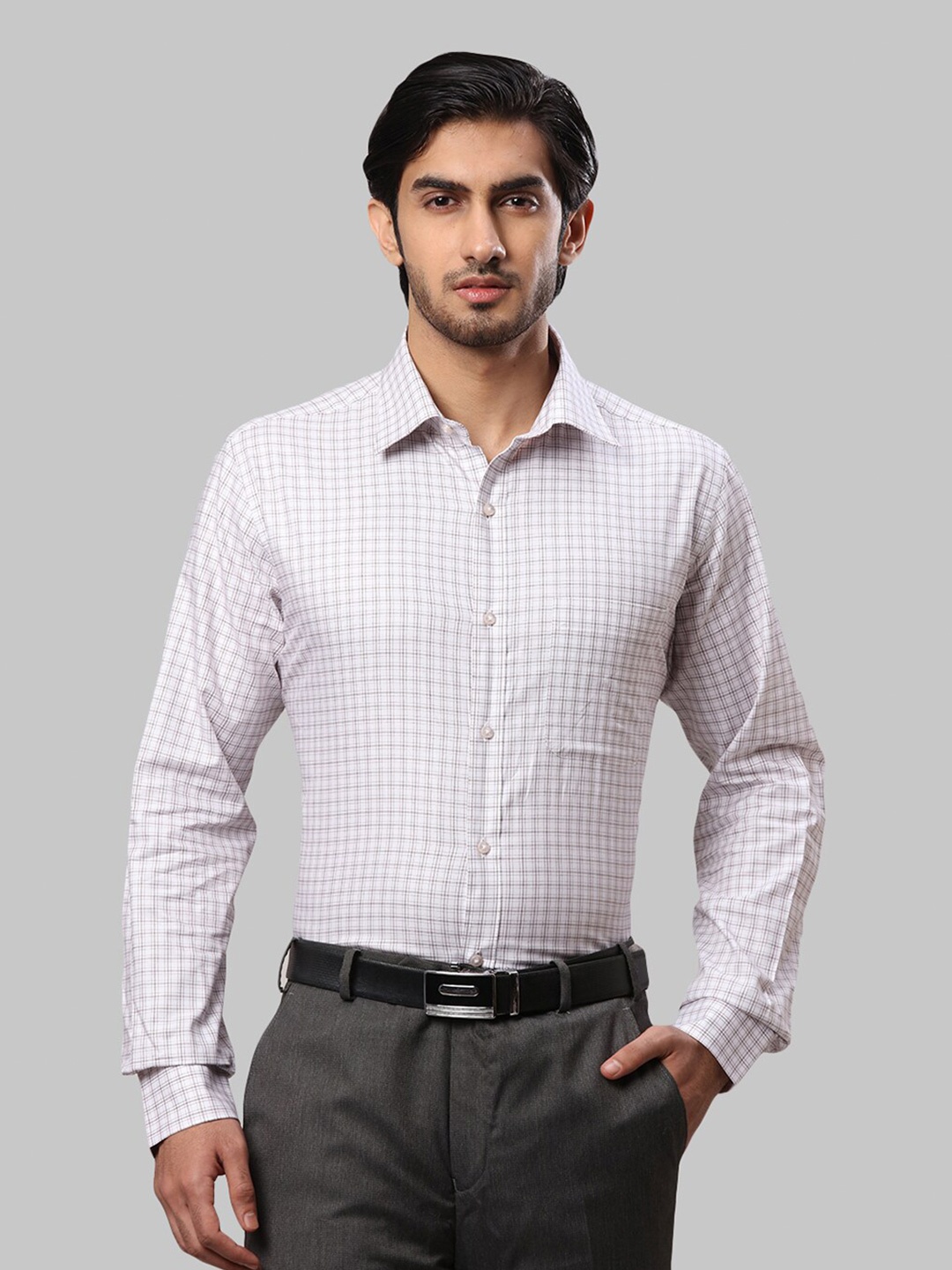 

Raymond Men Checked Slim-Fit Cotton Formal Shirt, Brown