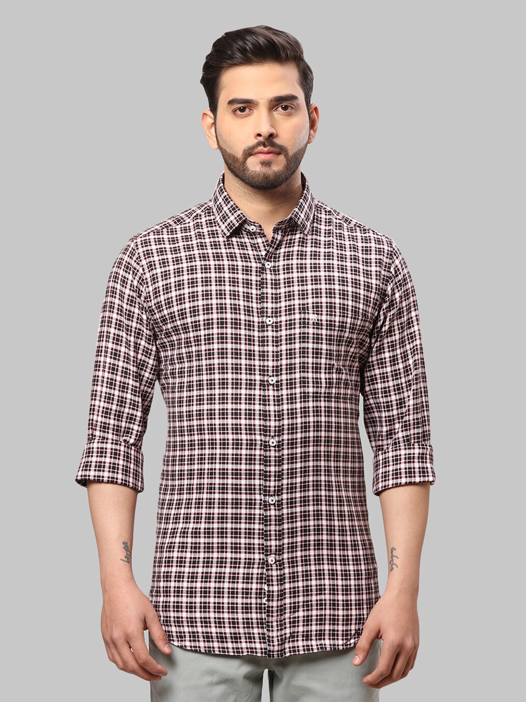 

Raymond Men Black Checked Patterned Slim-Fit Cotton Shirts